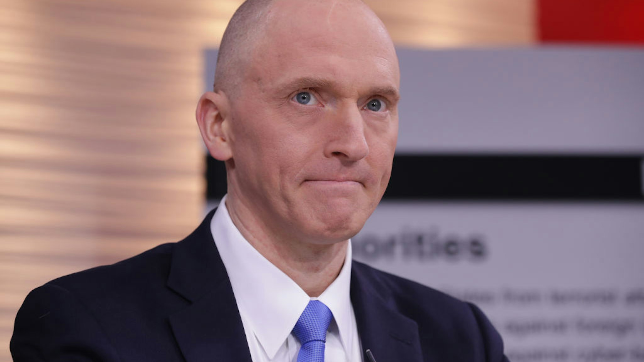 Global Natural Gas Ventures founder Carter Page participates in a discussion on 'politicization of DOJ and the intelligence community in their efforts to undermine the president' hosted by Judicial Watch at the One America News studios on Capitol Hill May 29, 2019 in Washington, DC.
