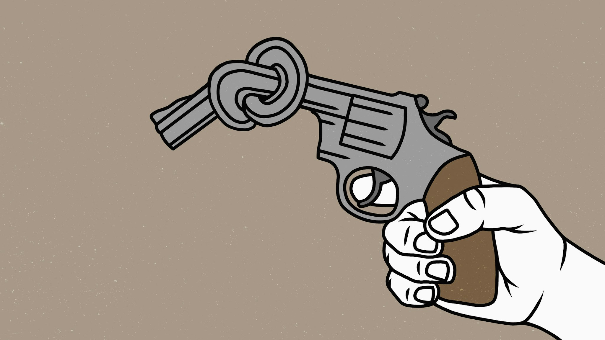 Man holding knotted gun - stock illustration