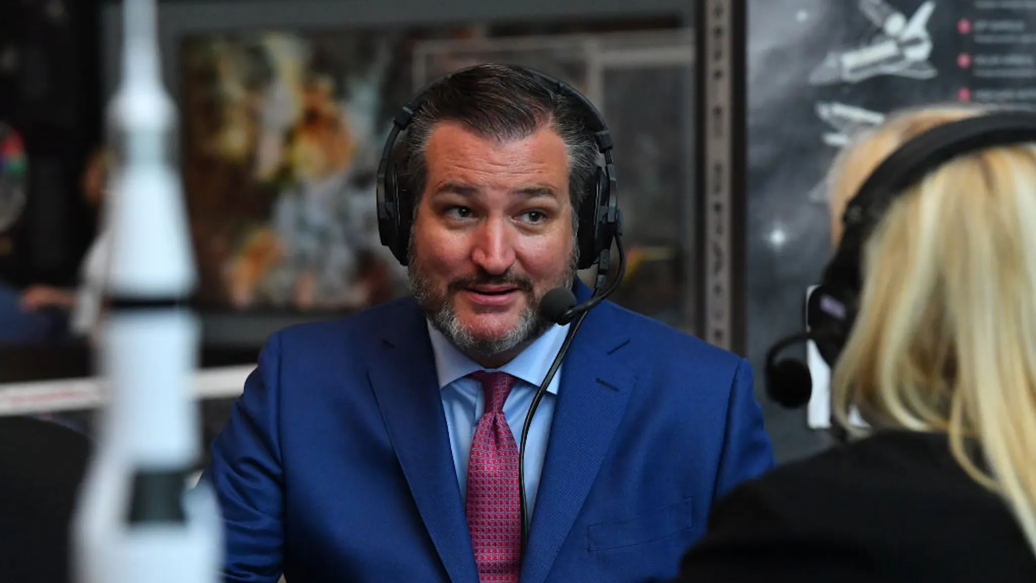 SiriusXM Host Julie Mason Talks With Guests At The National Air And Space Museum US Senator Ted Cruz (R-TX) talks with SiriusXM host Julie Mason at The National Air and Space Museum on July 17, 2019 in Washington, DC.
