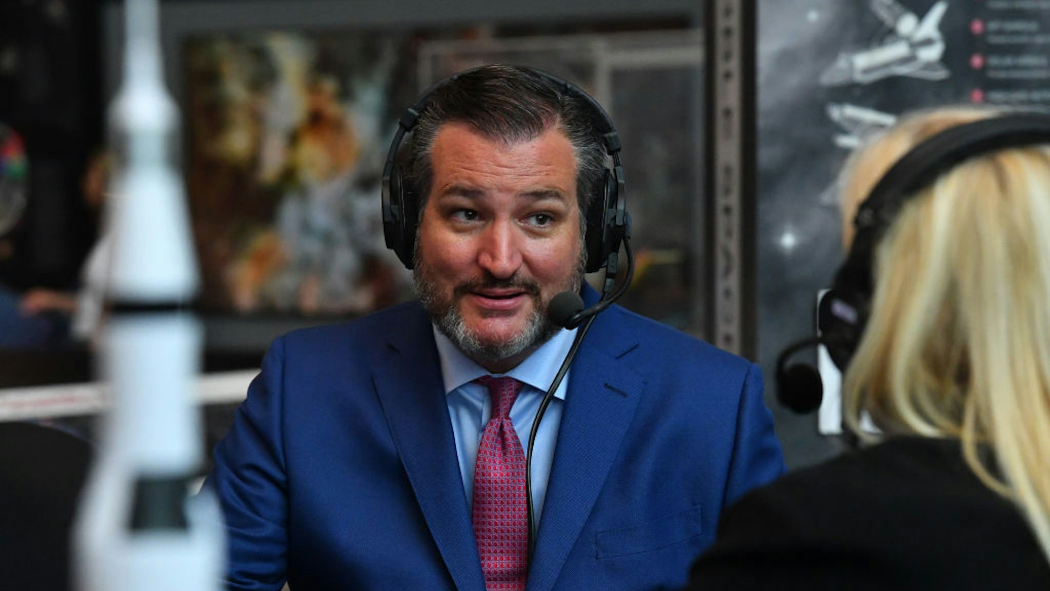 US Senator Ted Cruz (R-TX) talks with SiriusXM host Julie Mason at The National Air and Space Museum on July 17, 2019 in Washington, DC.