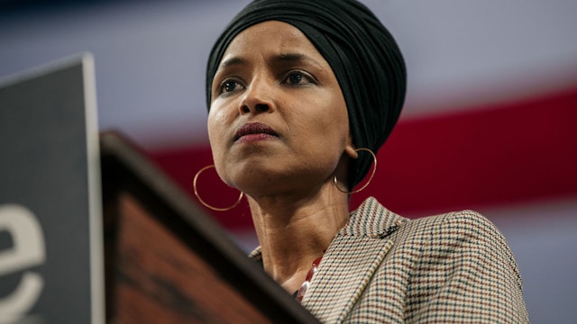 Representative Ilhan Omar (D-MN) speaks at a campaign rally for Senator (I-VT) and presidential candidate Bernie Sanders at the University of Minnesotas Williams Arena on November, 3, 2019 in Minneapolis, Minnesota.