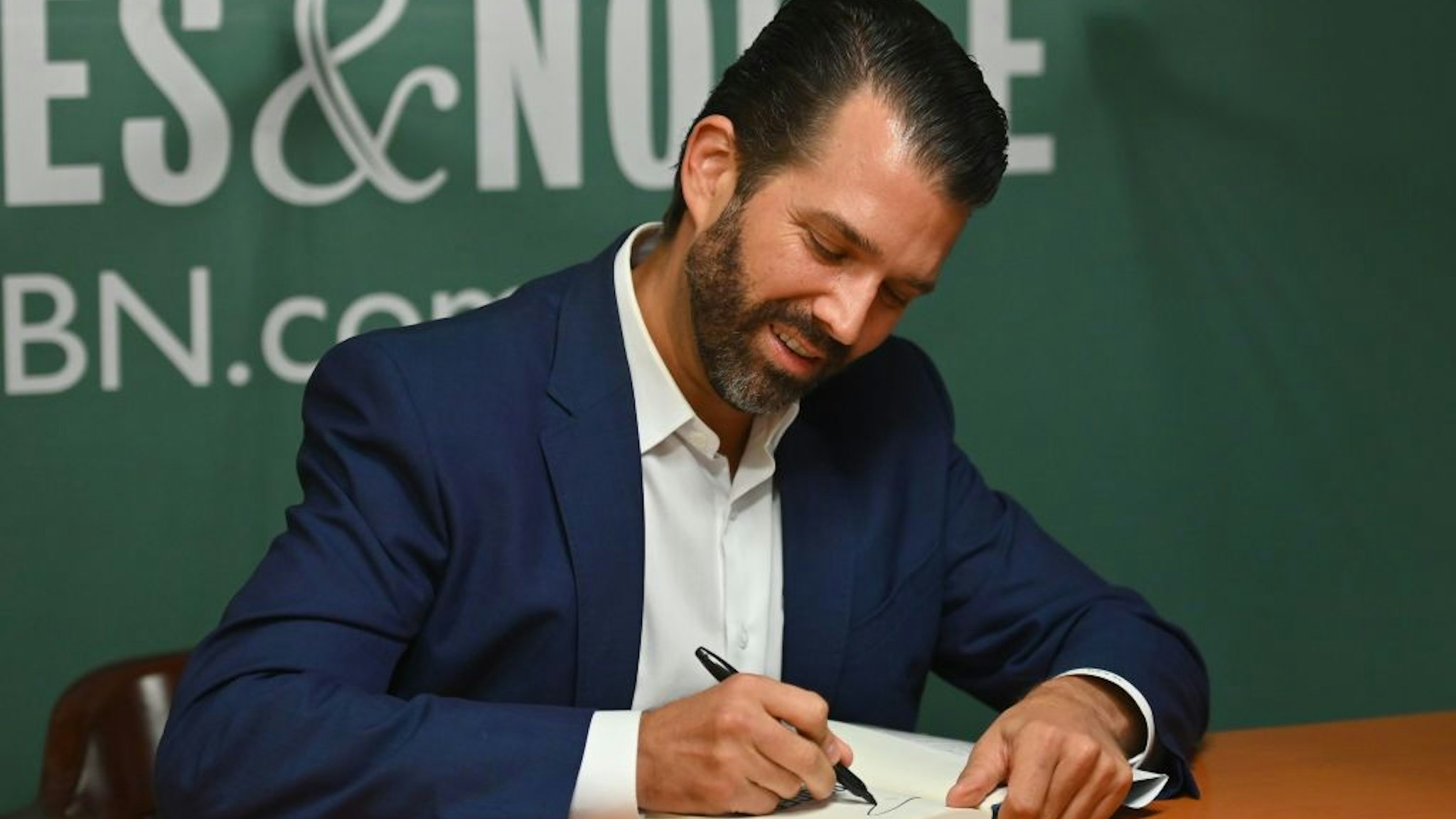 Donald Trump Jr., signs his new Book "Triggered: How the Left Thrives on Hate and Wants to Silence Us" at Barnes &amp; Noble on 5th Avenue on November 5, 2019 in New York.