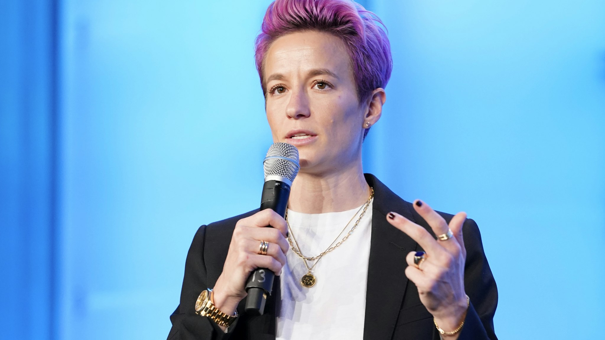 AUSTIN, TEXAS - OCTOBER 24: Two-time World Cup Champion, and co-captain of the US Women’s National Team Megan Rapinoe speaks on stage during Texas Conference For Women 2019 at Austin Convention Center on October 24, 2019 in Austin, Texas. (Photo by Marla Aufmuth/Getty Images for Texas Conference for Women 2019)