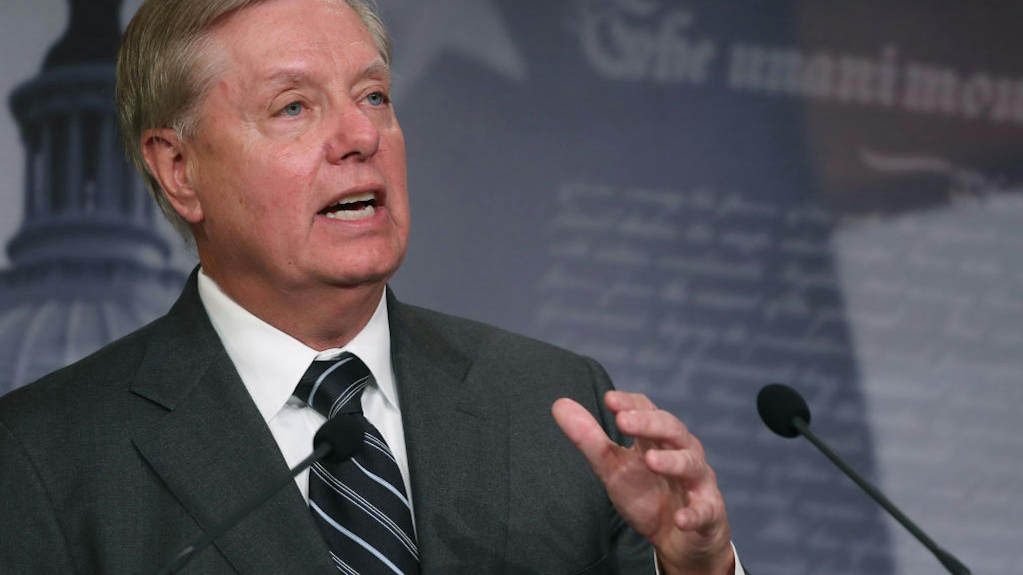 Sen. Lindsey Graham Introduces Senate Resolution Condemning Impeachment Inquiry Senate Judiciary Committee Chairman Lindsey Graham (R-SC), introduces a resolution condemning House Impeachment inquiry against President Donald Trump, at the U.S. Capitol on October 24, 2019 in Washington, DC.