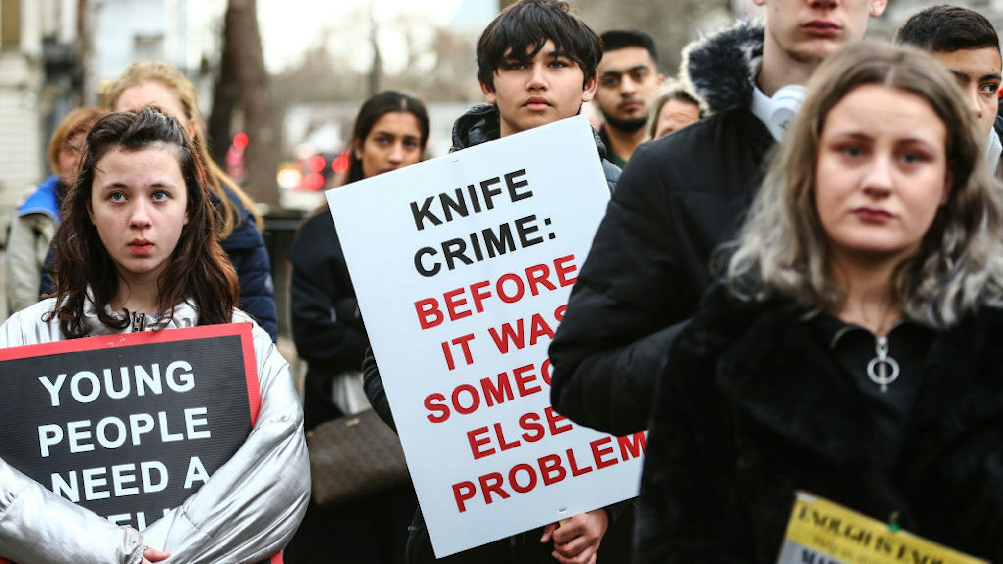 Protestors participate in A March To Stop Knife Crime by The Tashan Daniel Campaign on December 7, 2019 in London, England.