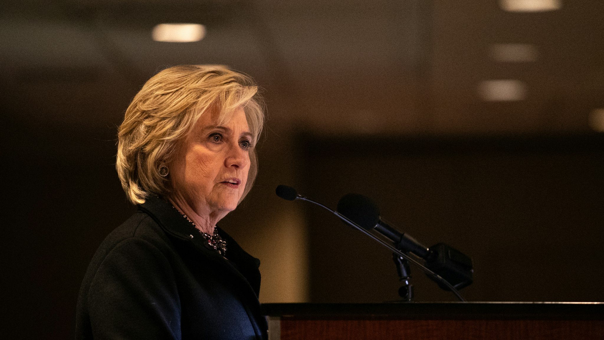 NEW YORK, NY - DECEMBER 09: Hillary Clinton speaks at the Jewish Labor Committee's Annual Human Rights Awards Dinner on December 9, 2019 in New York City. (Photo by Jeenah Moon/Getty Images)