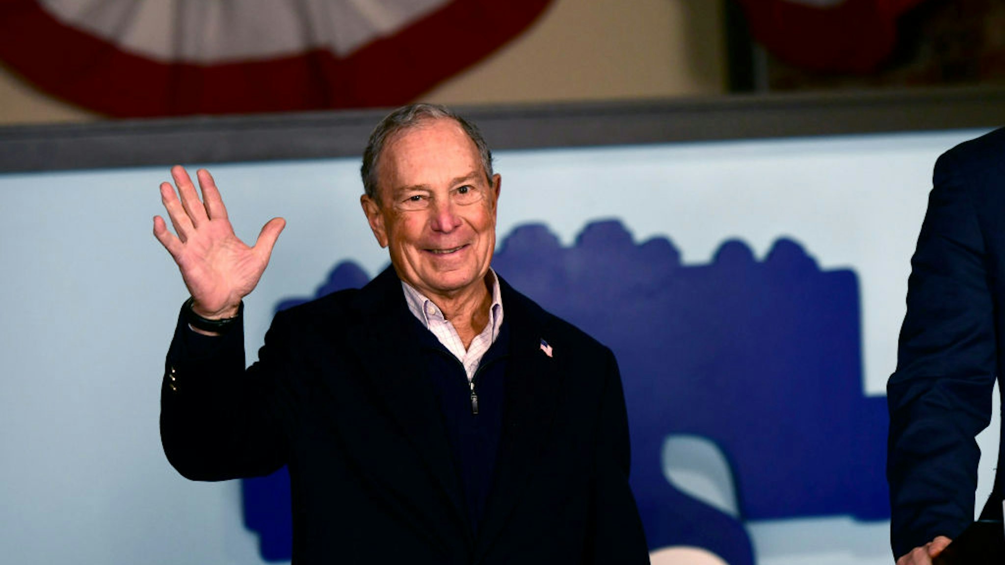 PHILADELPHIA, PA - DECEMBER 21: Democratic Presidential candidate Michael Bloomberg waves to supporters from his newly opened Philadelphia field office on December 21, 2019 in Philadelphia, Pennsylvania. The former Mayor of New York entered the race late and is not contesting the early primary states, instead concentrating efforts towards Super Tuesday and beyond, opening campaign offices today in Pennsylvania, Michigan, and Wisconsin.