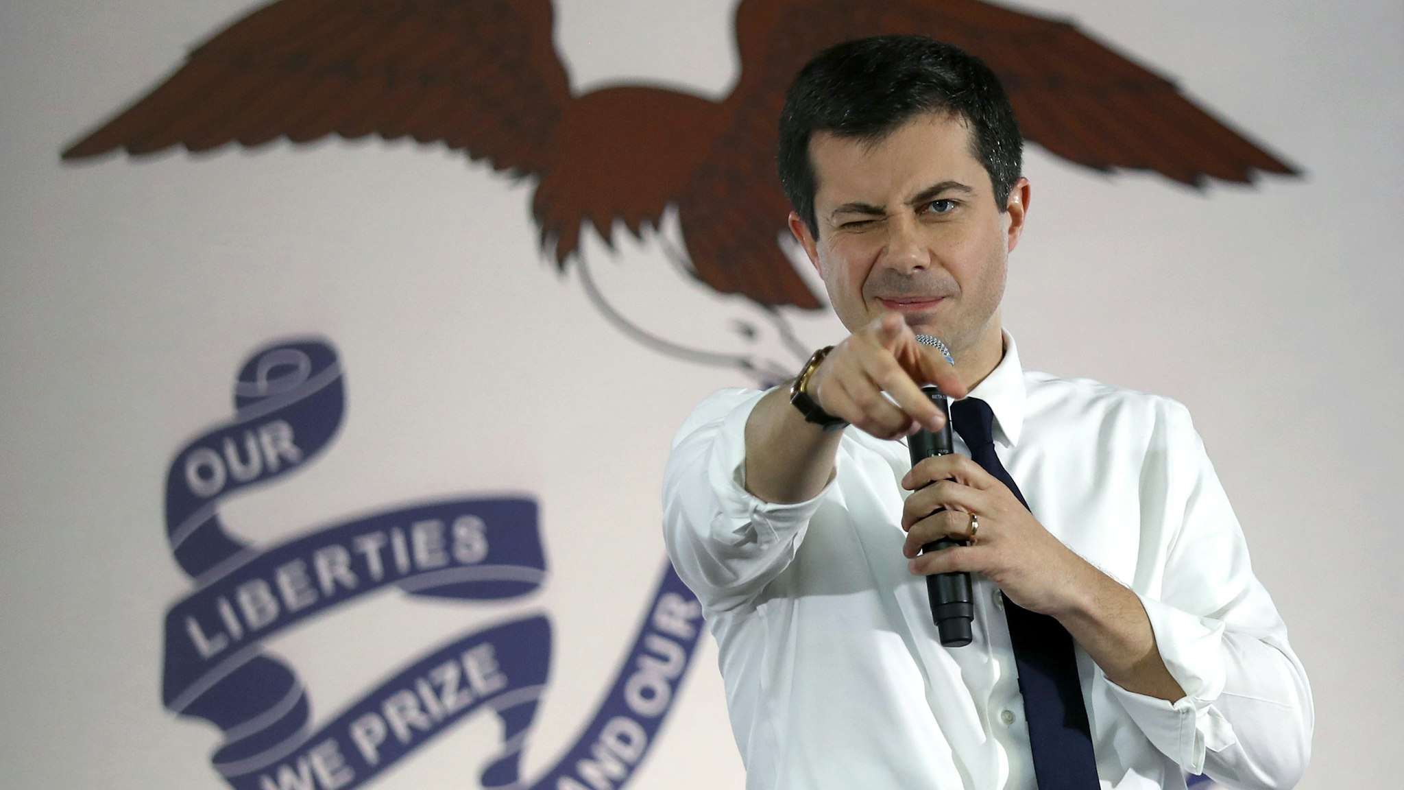 KNOXVILLE, IOWA - DECEMBER 29: Democratic presidential candidate South Bend, Indiana Mayor Pete Buttigieg speaks during a campaign event in the The Skate Pit on December 29, 2019 in Knoxville, Iowa. The 2020 Iowa Democratic caucuses will take place on February 3, 2020, making it the first nominating contest for the Democratic Party in choosing their presidential candidate to face Donald Trump in the 2020 election. (Photo by Joe Raedle/Getty Images)