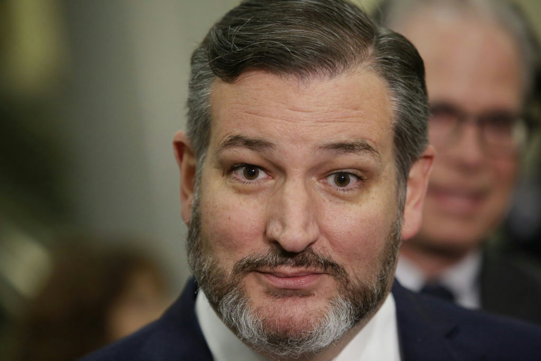 Senator Ted Cruz, a Republican from Texas, reacts as he listens to a question during a news conference in the Senate Subway at the U.S. Capitol in Washington, D.C., U.S., on Monday, Jan. 27, 2020.