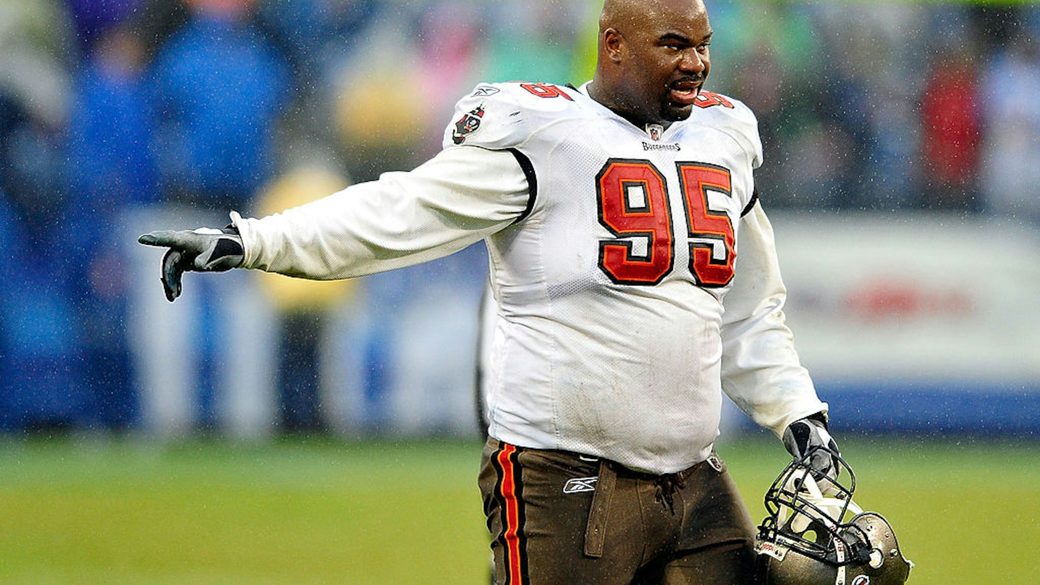 Albert Haynesworth #95 of the Tampa Bay Buccaneers in action against the Tennessee Titans during play at LP Field on November 27, 2011 in Nashville, Tennessee