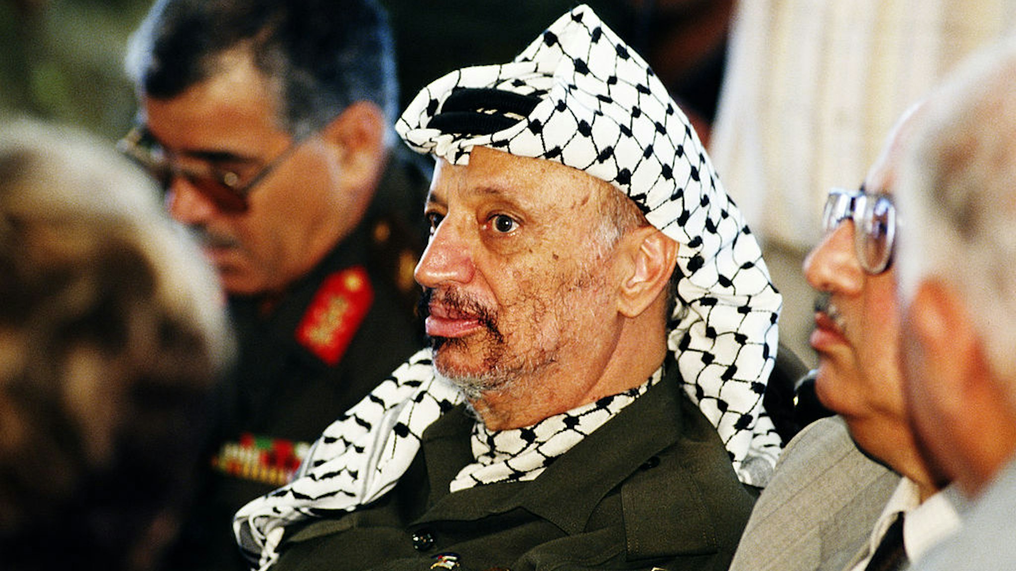 GAZA, ISRAEL - JULY 1994: Chairman Yasser Arafat pictured during a meeting after his return from exile to Gaza.