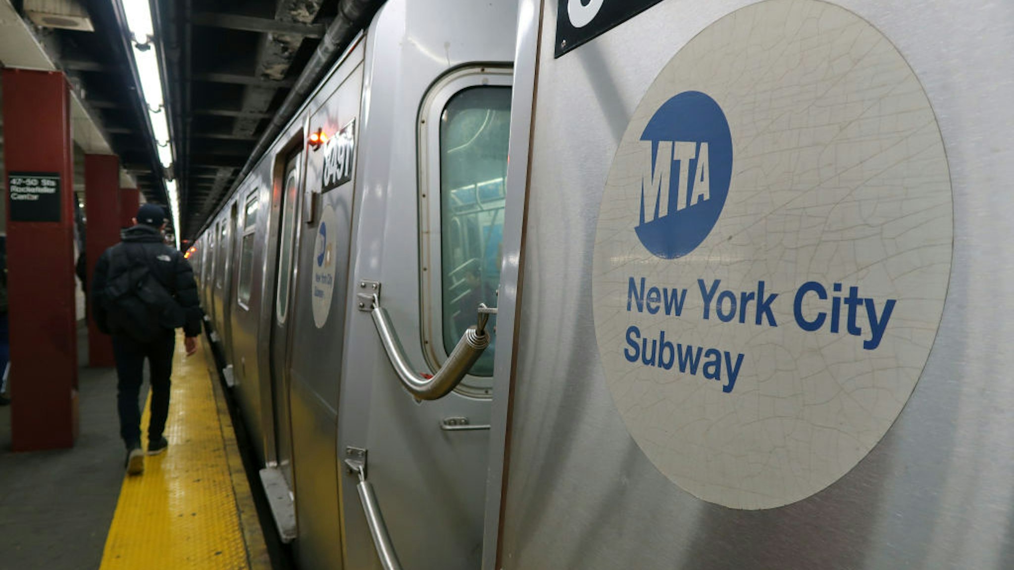 A subway train pulls into a station under Rockefeller Center on March 6, 2018 in New York City.