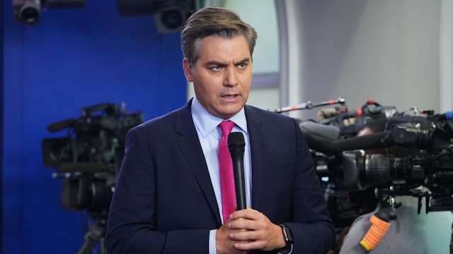 CNN chief White House correspondent Jim Acosta is seen before a briefing by White House Press Secretary Sarah Sanders in the Brady Briefing Room of the White House in Washington, DC on October 3, 2018. (Photo by MANDEL NGAN / AFP) (Photo credit should read MANDEL NGAN/AFP via Getty Images)