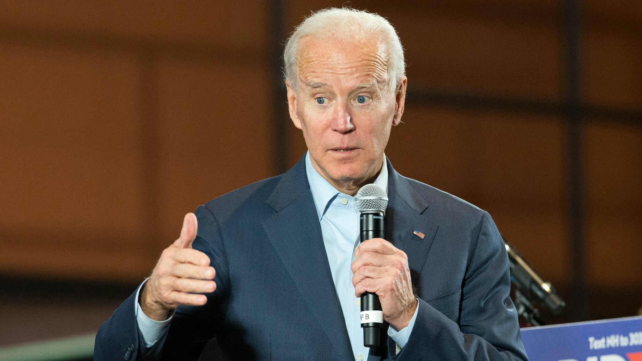 Democratic presidential candidate, former Vice President Joe Biden speaks during a campaign Town Hall on December 30, 2019 in Derry, New Hampshire. The 2020 Iowa Democratic caucuses will take place on February 3, 2020, making it the first nominating contest for the Democratic Party in choosing their presidential candidate to face Donald Trump in the 2020 election.