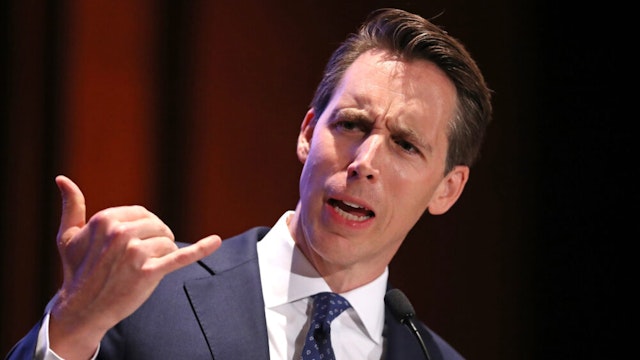 WASHINGTON, DC - JUNE 27: Sen. Josh Hawley (R-MO) addresses the Faith and Freedom Coalition's Road to Majority Policy Conference at the U.S. Capitol Visitor's Center Auditorium June 27, 2019 in Washington, DC. Created as a bridge between conservative Tea Party movement and evangelical voters, the Faith and Freedom Coalition was founded by Christian conservative activist Ralph Reed in 2009.