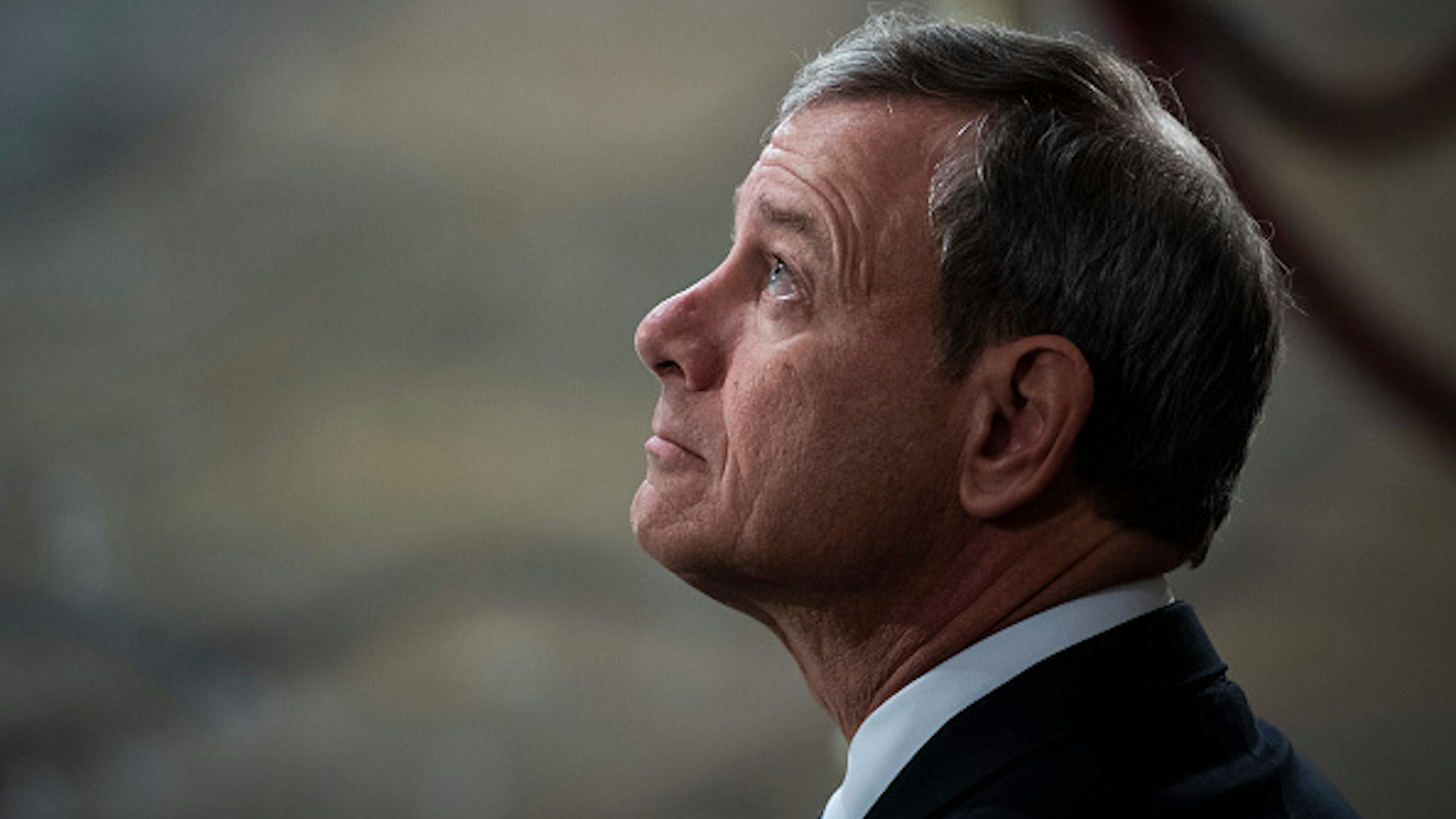 WASHINGTON, DC - DECEMBER 3 : Supreme Court Chief Justice of the United States John G. Roberts, Jr. waits for the arrival of Former president George H.W. Bush to lie in State at the U.S. Capitol Rotunda on Capitol Hill on Monday, Dec. 03, 2018 in Washington, DC.