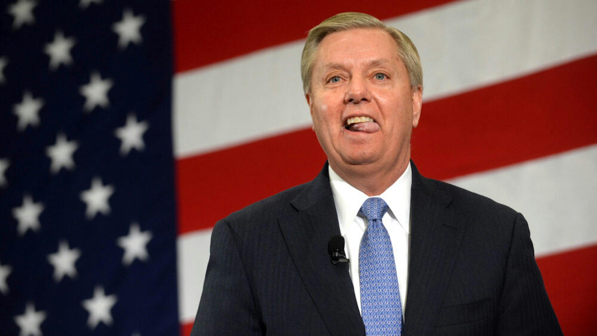 NASHUA, NH - APRIL 18: U.S. Sen. Lindsay Graham (R-SC) speaks at the First in the Nation Republican Leadership Summit April 18, 2015 in Nashua, New Hampshire. The Summit brought together local and national Republicans and was attended by all the Republicans candidates as well as those eyeing a run for the nomination.