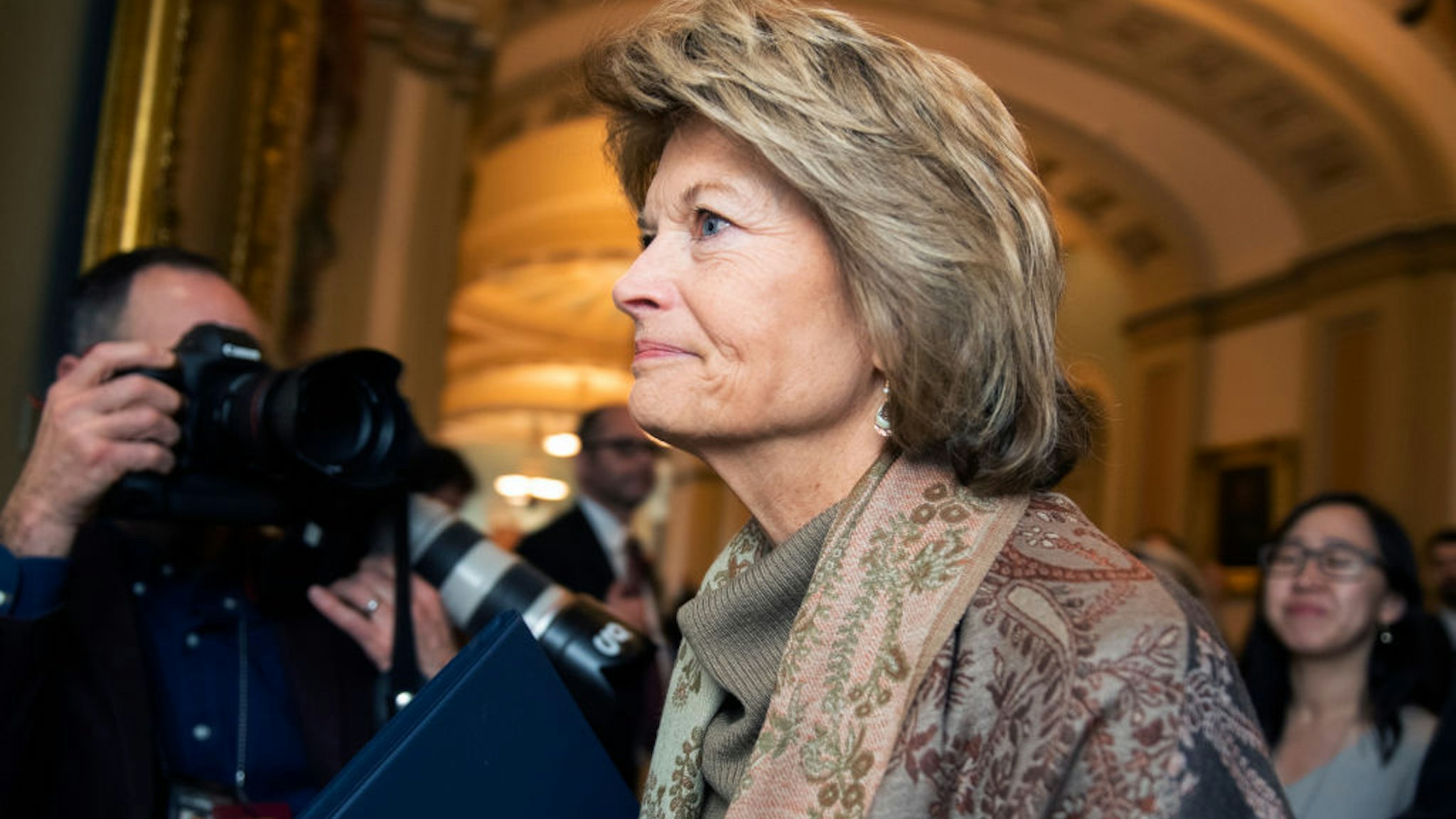 Sen. Lisa Murkowski, R-Alaska, is seen in the Capitol before the continuation of the impeachment trial of President Donald Trump on Wednesday, January 22, 2020. (Photo By Tom Williams/CQ Roll Call)