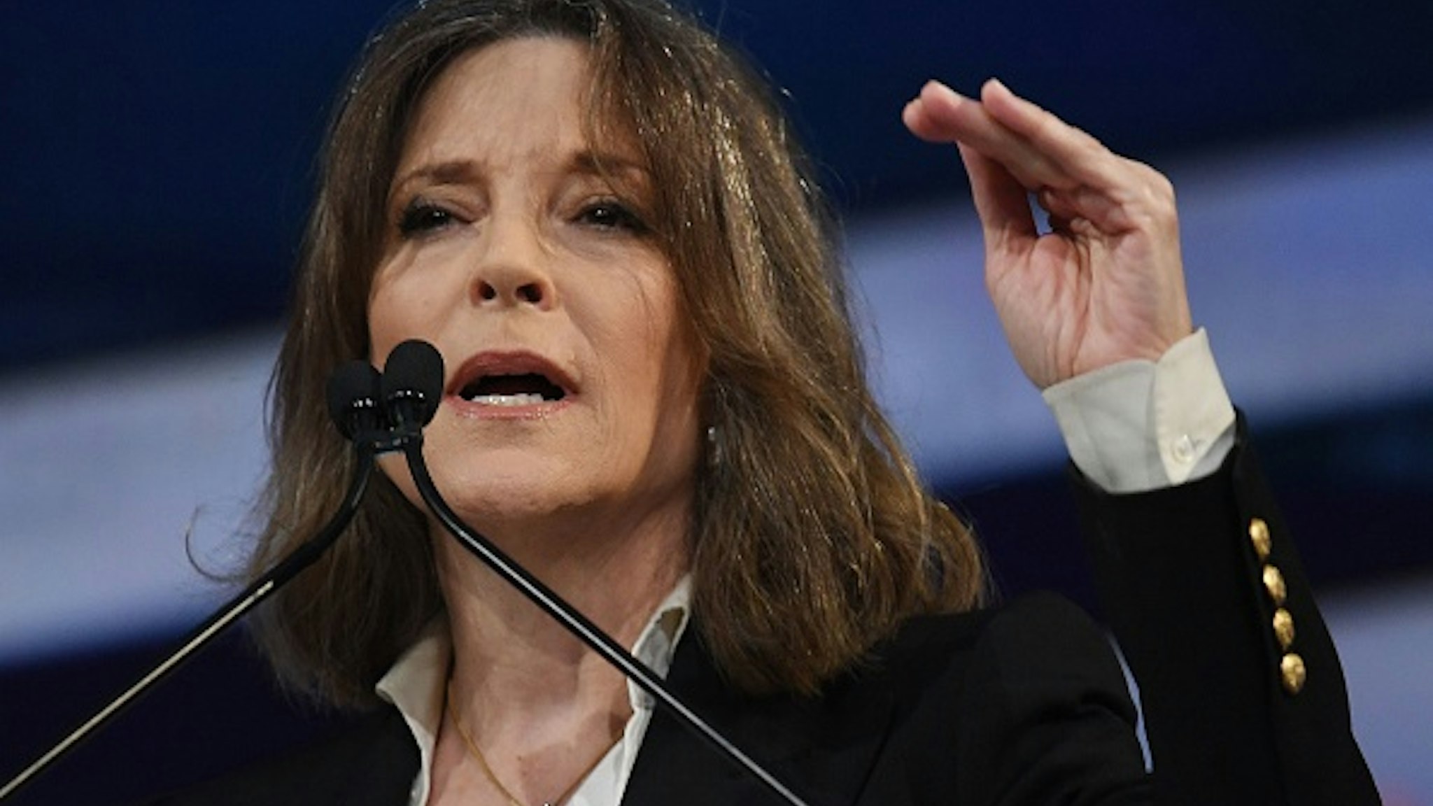 Democratic Presidential hopeful Marianne Williamson speaks at the California Democratic Party 2019 Fall Endorsing Convention in Long Beach, California on November 16, 2019.