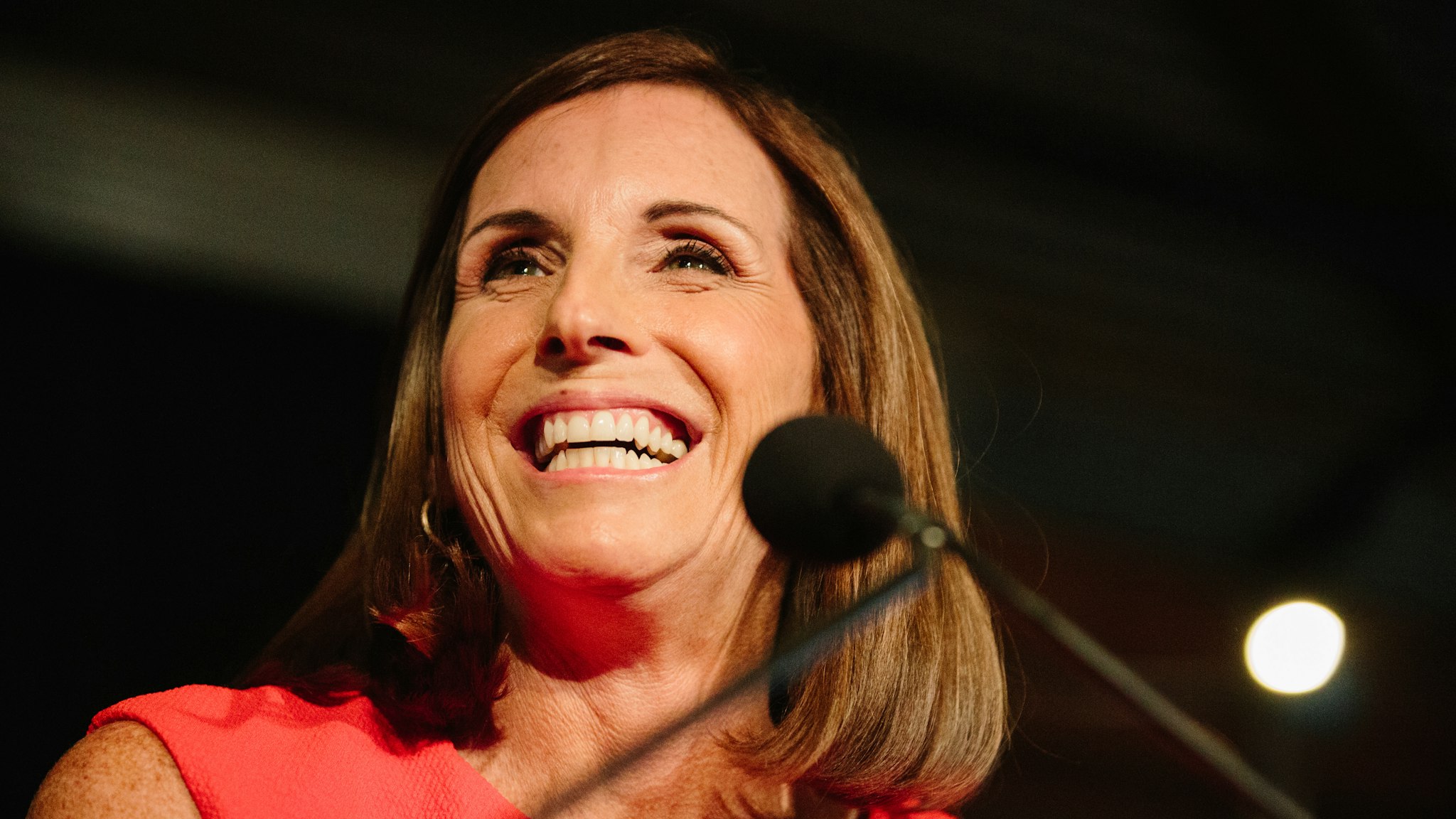 Martha McSally, Republican U.S. Senate candidate from Arizona, speaks during an election night rally in Tempe, Arizona, U.S., on Tuesday, Aug. 27, 2018. Arizona is poised to elect its first female senator in November after front-runner McSally beat two hardliners in a Republican primary in which President Donald Trump loomed large even though he didnt officially endorse anyone.