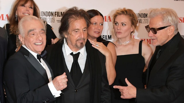 Jane Rosenthal, Martin Scorsese, Al Pacino, Emma Tillinger Koskoff, Anna Paquin and Harvey Keitel attend the International Premiere and Closing Night Gala screening of NETFLIX's "The Irishman" during the 63rd BFI London Film Festival at Odeon Luxe Leicester Square on October 13, 2019 in London, England. (Photo by David M. Benett/Dave Benett/WireImage)