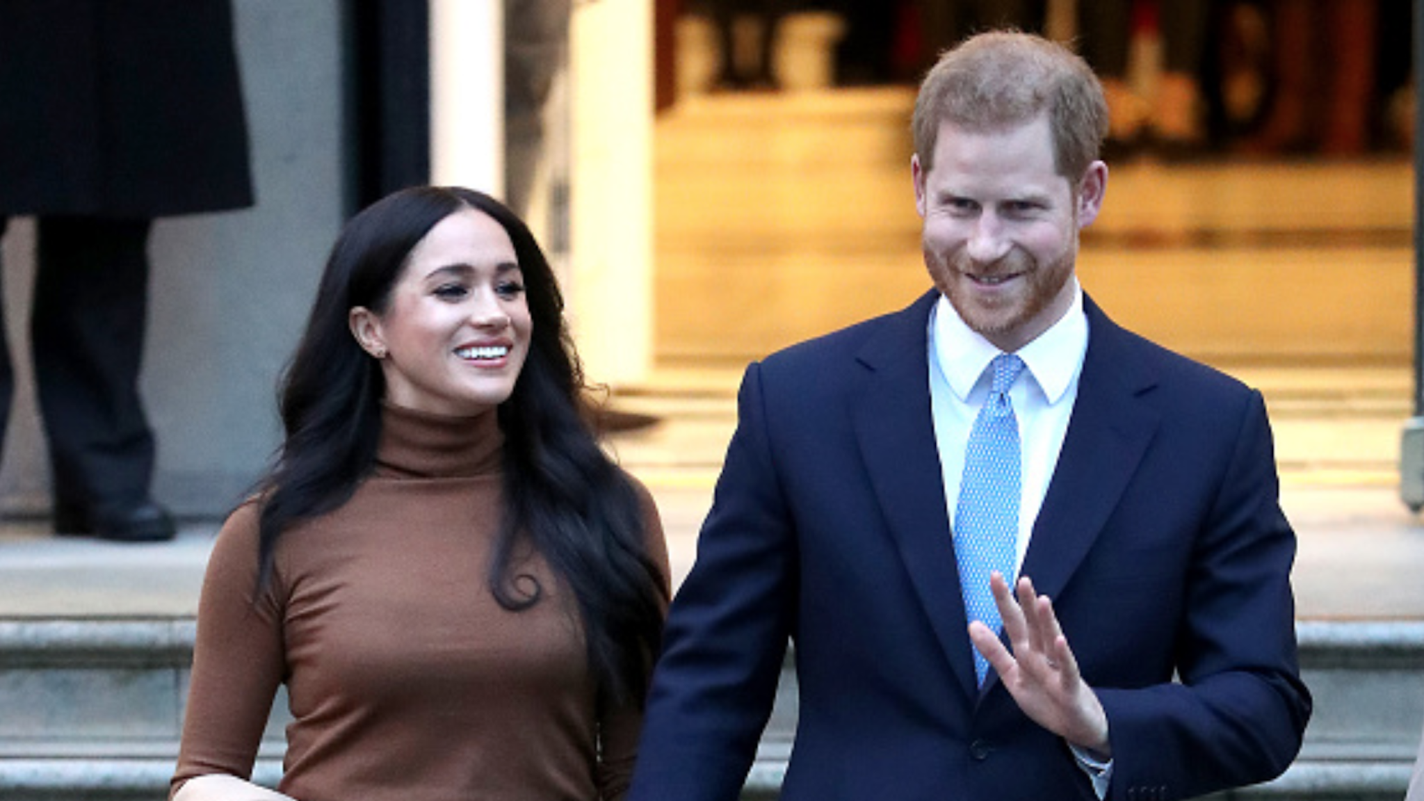 LONDON, ENGLAND - JANUARY 07: Prince Harry, Duke of Sussex and Meghan, Duchess of Sussex depart Canada House on January 07, 2020 in London, England.