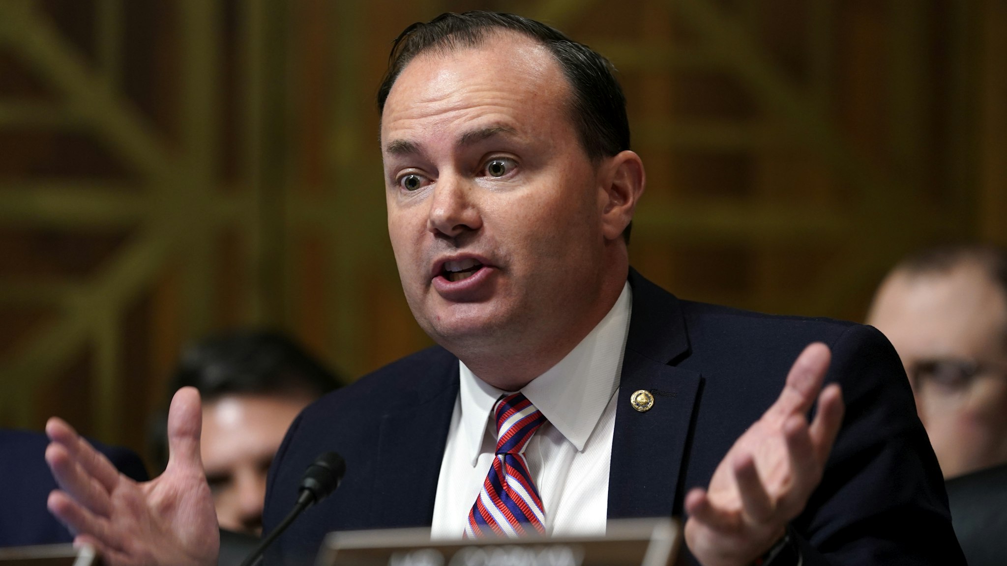 WASHINGTON, DC - SEPTEMBER 27: Sen. Mike Lee, R-Utah, questions Supreme Court nominee Brett Kavanaugh as he testifies before the Senate Judiciary Committee on Capitol Hill on September 27, 2018 in Washington, DC. Kavanaugh was called back to testify about claims by Dr. Christine Blasey Ford, who has accused him of sexually assaulting her during a party in 1982 when they were high school students in suburban Maryland.