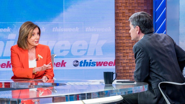 ABC News Chief Anchor George Stephanopoulos goes one-on-one exclusively with Speaker of the House Nancy Pelosi to discuss the latest on impeachment and Iran, only on This Week Sunday, January 12, 2020 on ABC.(Photo by Jeff Neira/ABC via Getty Images)