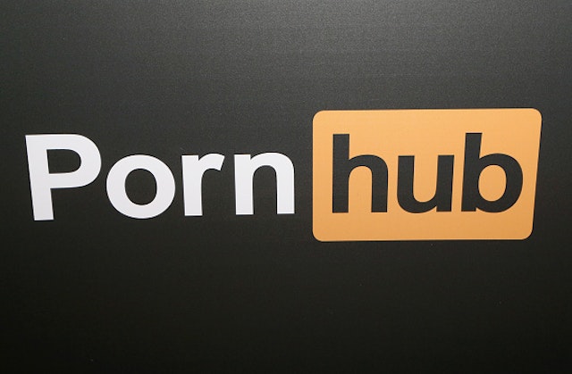A Pornhub logo is displayed at the company's booth during the 2018 AVN Adult Expo at the Hard Rock Hotel &amp; Casino on January 25, 2018 in Las Vegas, Nevada.