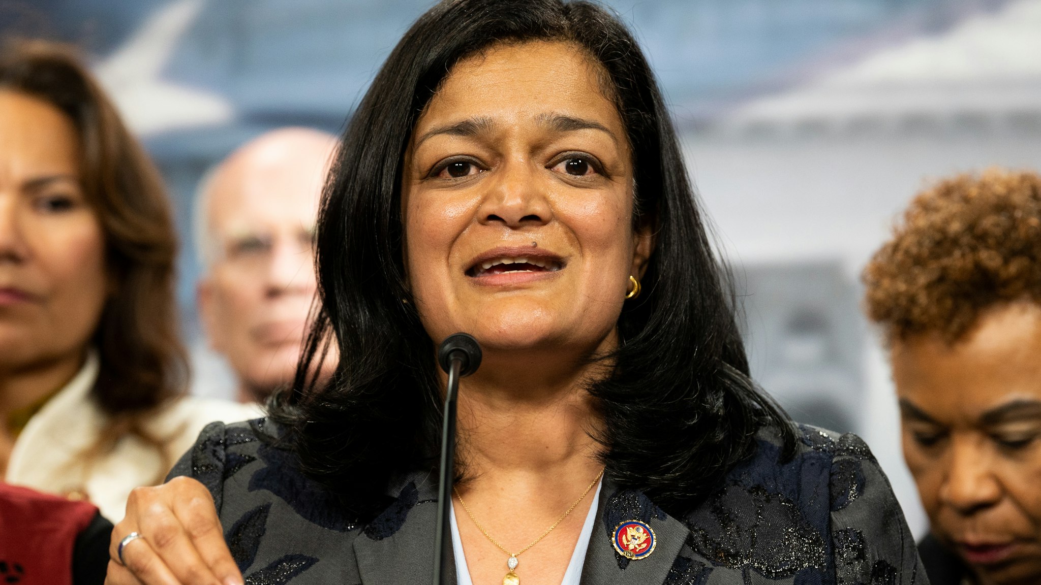 WASHINGTON, UNITED STATES - JANUARY 08 2020: U.S. Representative Pramila Jayapal (D-WA) speaking about the situation in Iran and Iraq at a press conference organized by the Congressional Progressive Caucus (CPC).