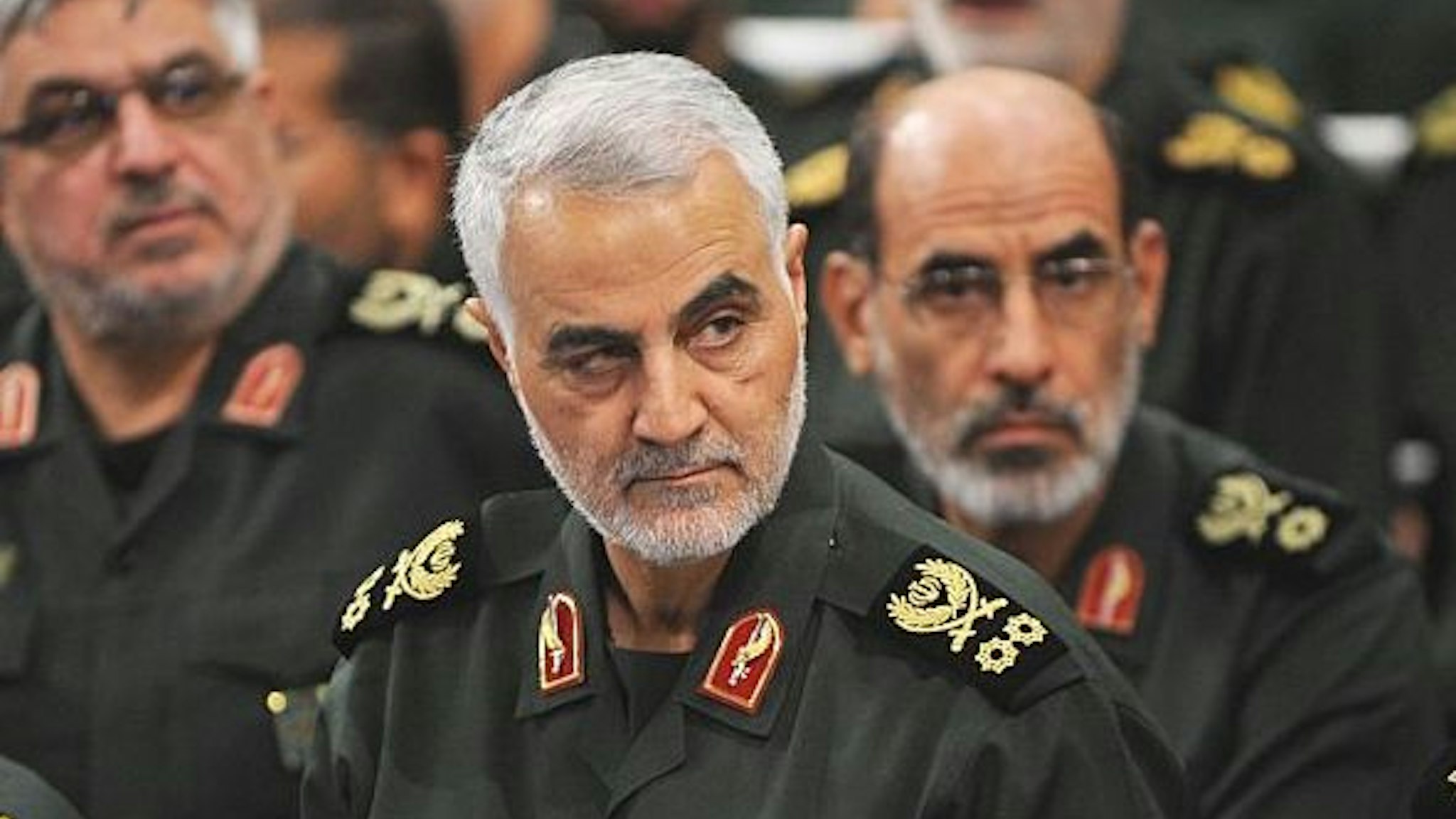 Iranian Quds Force commander Qassem Soleimani (C) attends Iranian supreme leader Ayatollah Ali Khamenei's (not seen) meeting with the Islamic Revolution Guards Corps (IRGC) in Tehran, Iran on September 18, 2016. (Photo by Pool / Press Office of Iranian Supreme Leader/Anadolu Agency/Getty Images)