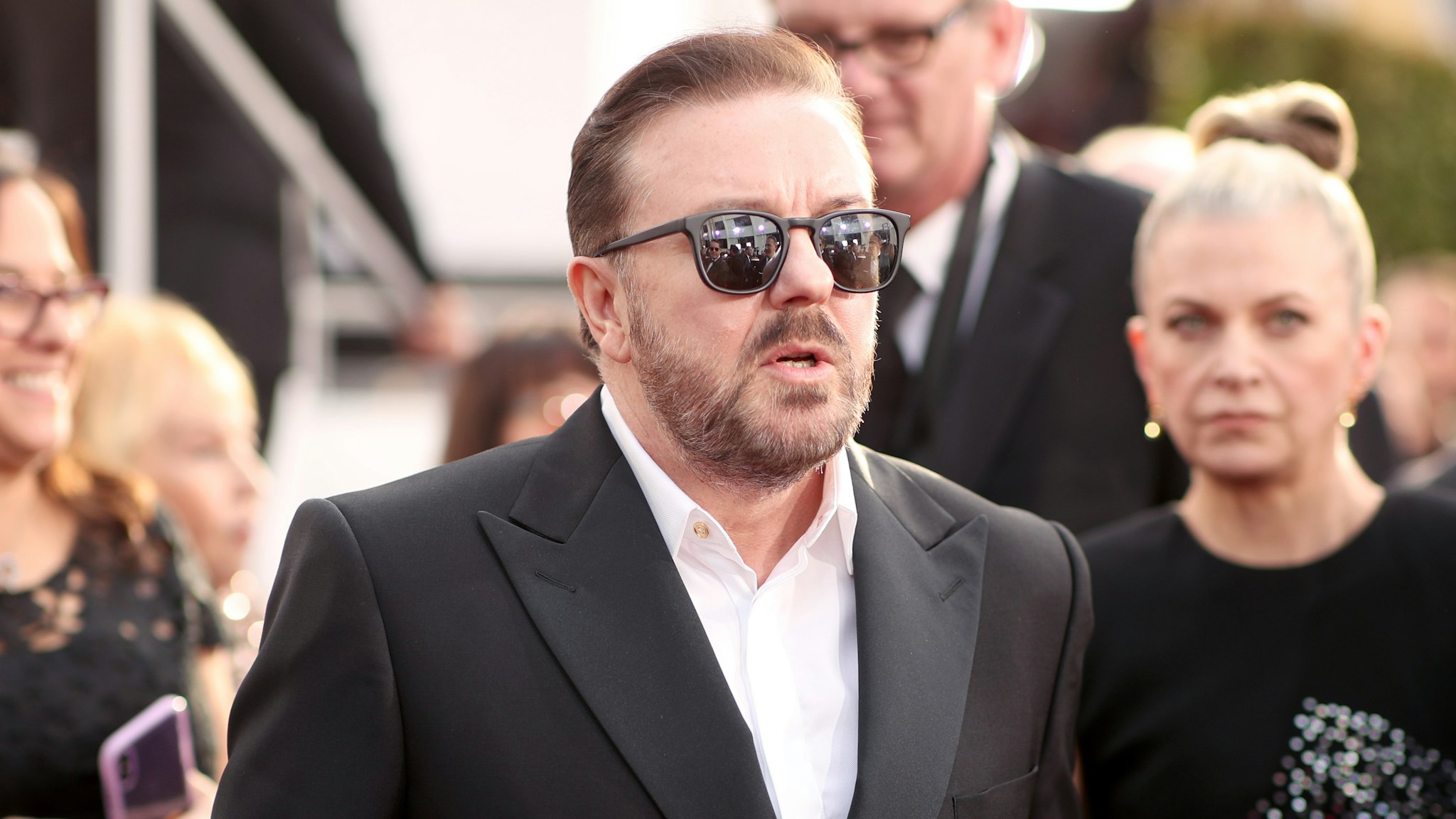 Ricky Gervais arrives to the 77th Annual Golden Globe Awards held at the Beverly Hilton Hotel on January 5, 2020.