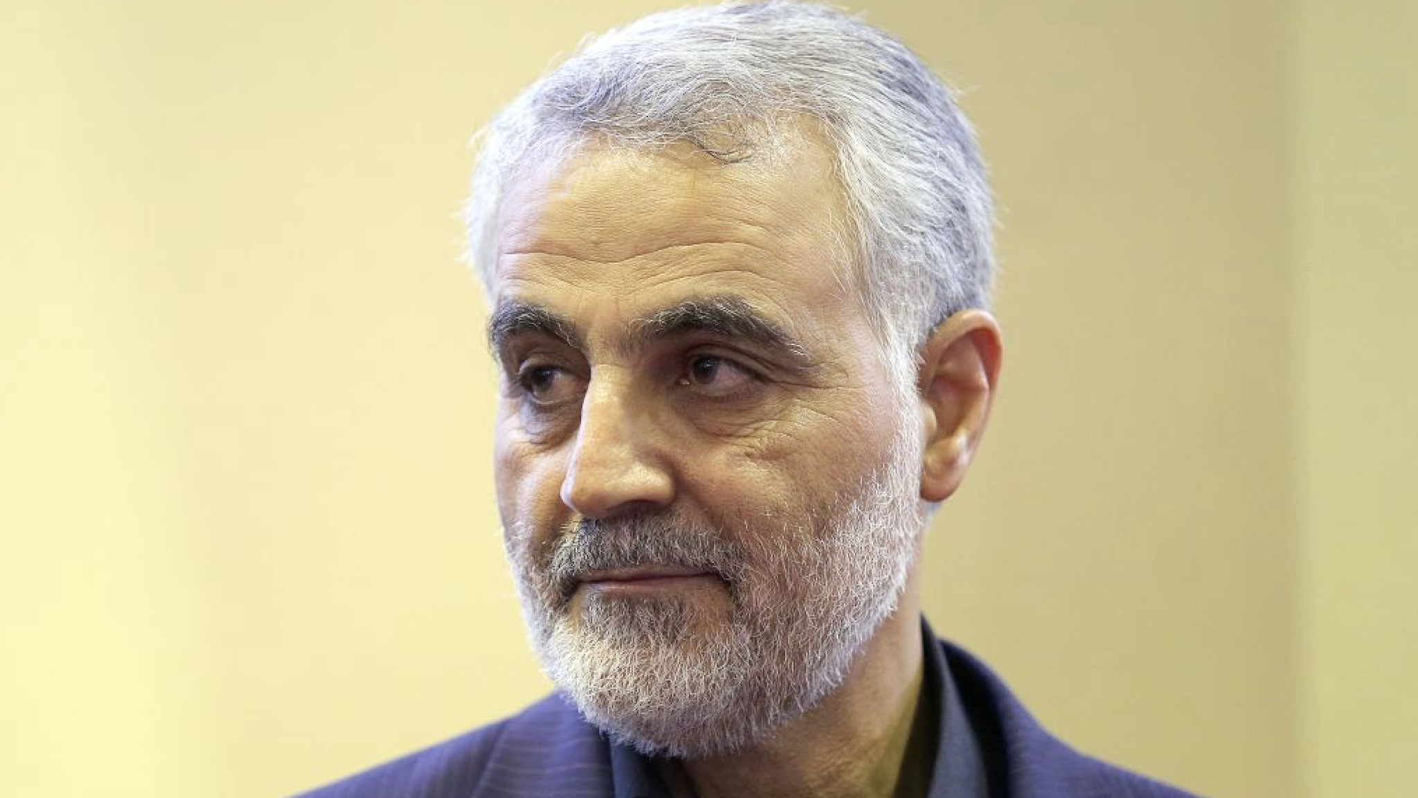 In this picture taken on September 14, 2013, the commander of the Iranian Revolutionary Guard's Quds Force, Gen. Qassem Soleimani, is seen as people pay their condolences following the death of his mother in Tehran.