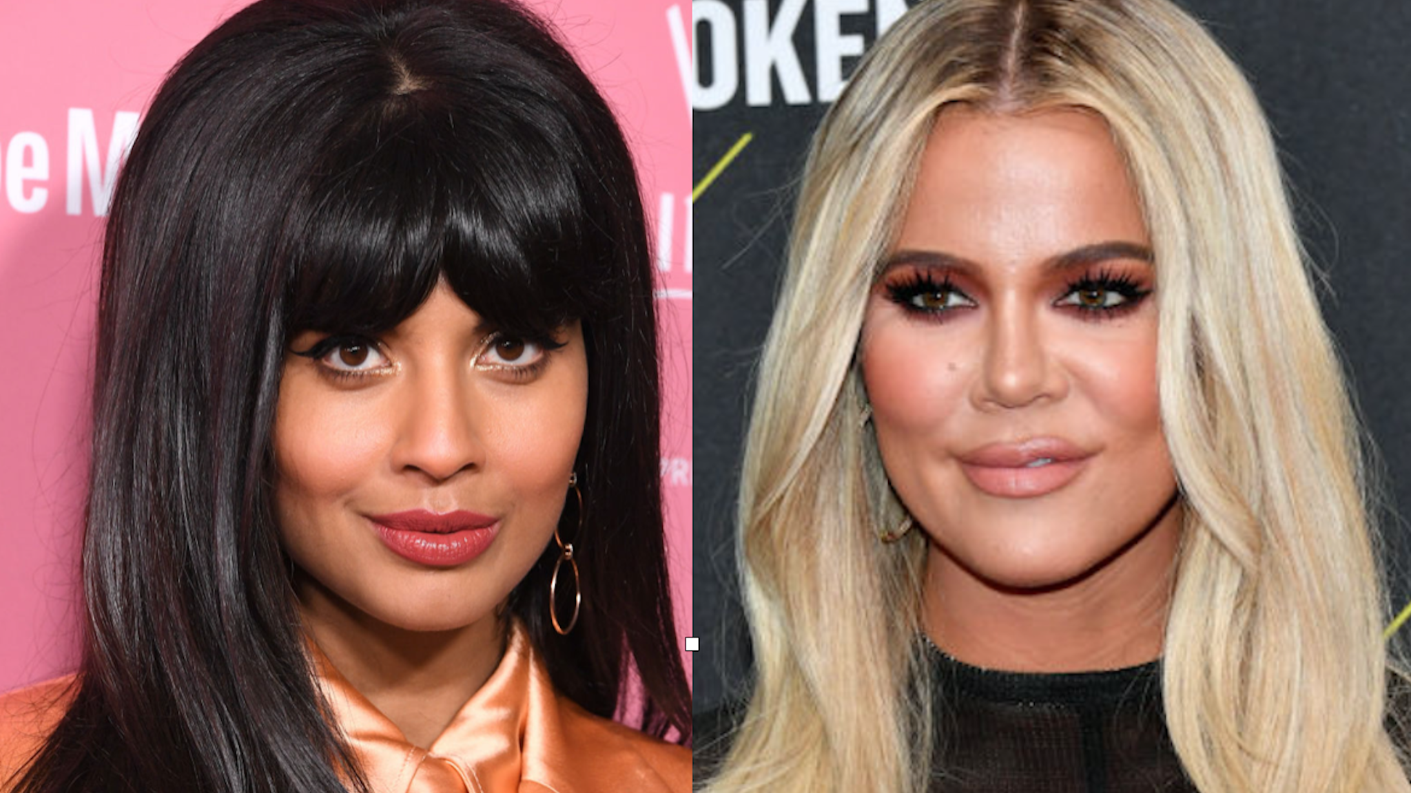 Jameela Jamil arrives at the 2019 Billboard Women In Music at Hollywood Palladium on December 12, 2019 in Los Angeles, California. //Khloé Kardashian arrives to the 2019 E! People's Choice Awards held at the Barker Hangar on November 10, 2019