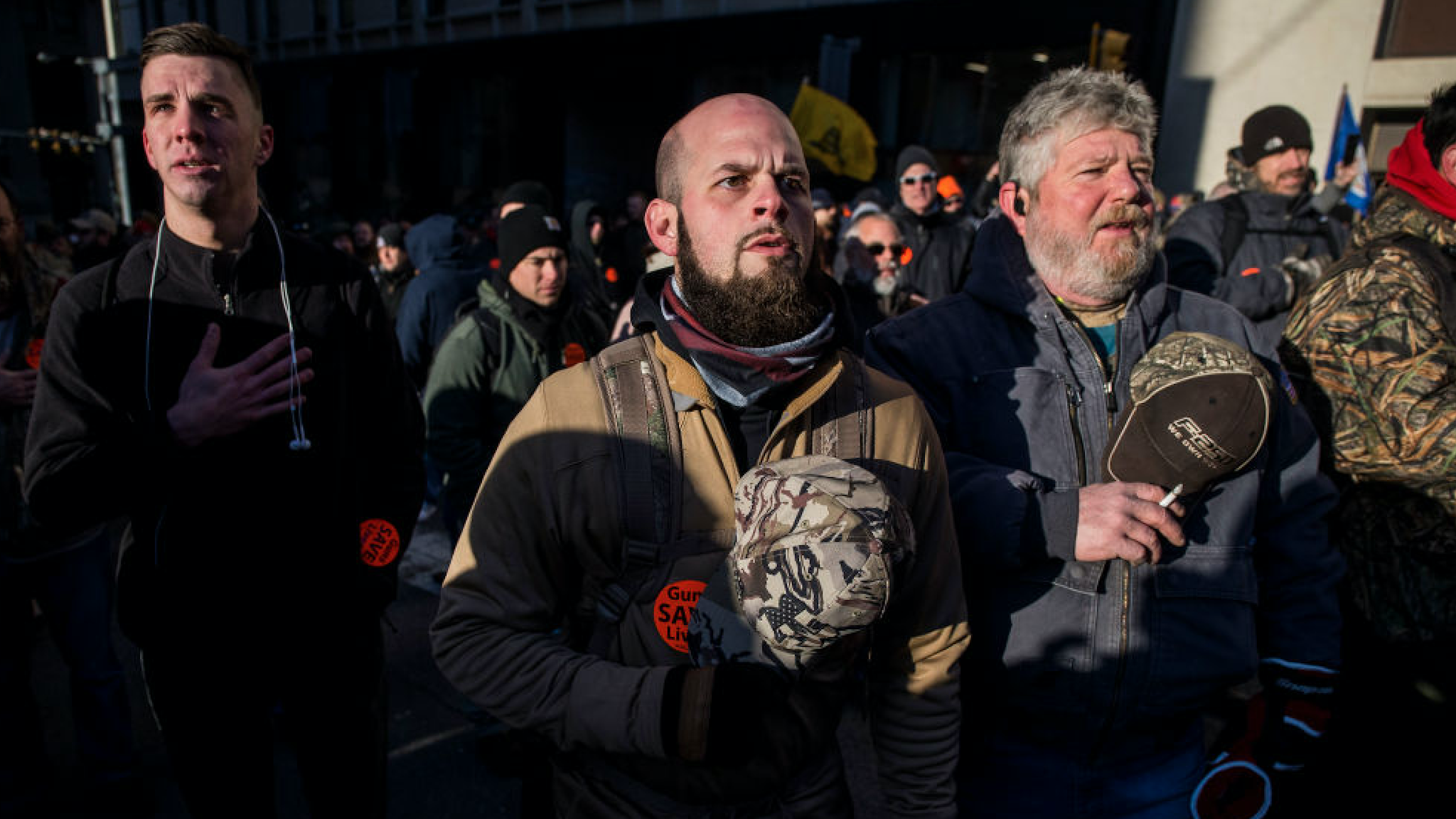 Gun rights advocates attend a rally organized by The Virginia Citizens Defense League on Capitol Square near the state capitol building on January 20, 2020 in Richmond, Virginia.