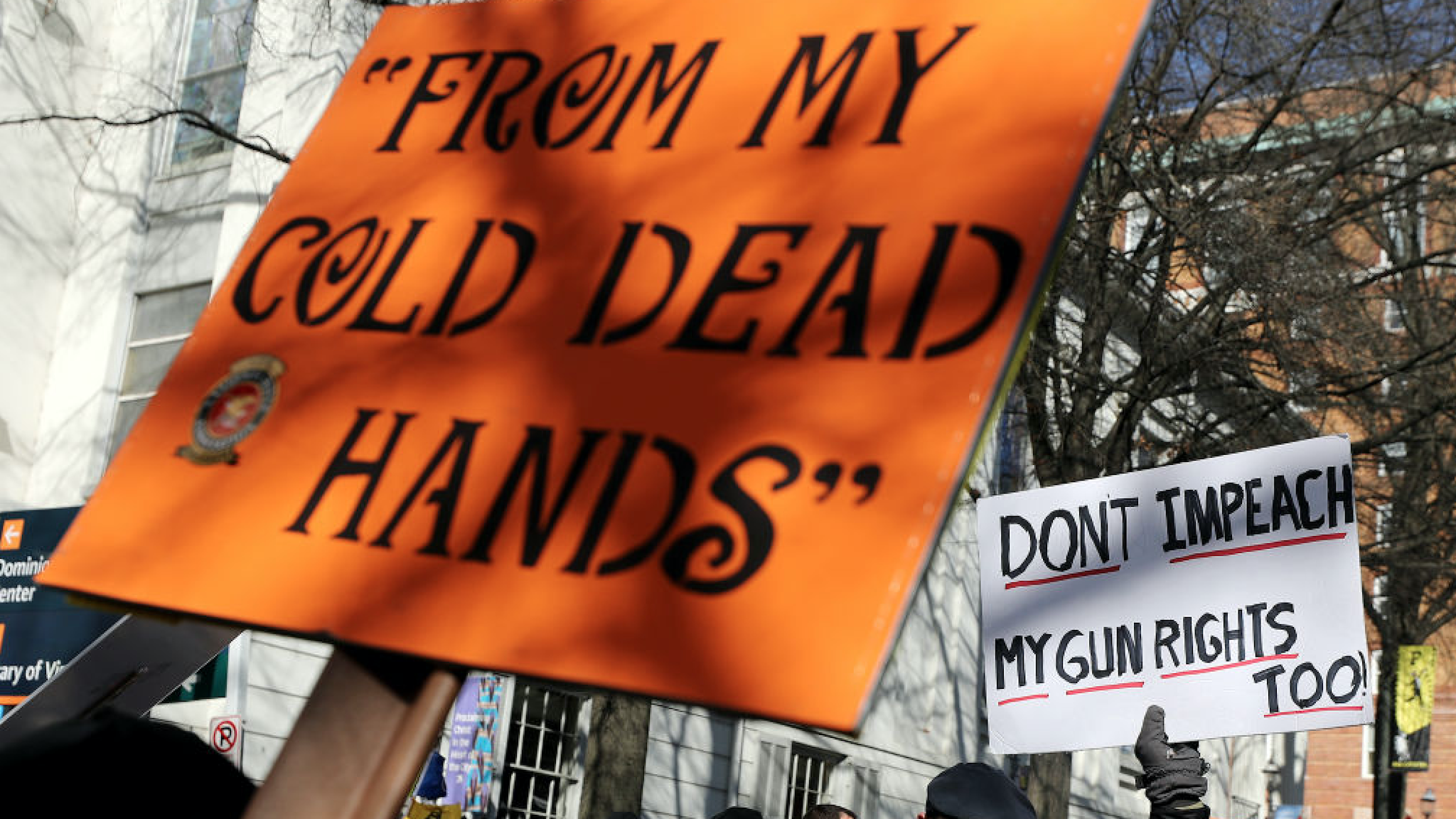 Thousands of gun rights advocates leave a rally organized by The Virginia Citizens Defense League on Capitol Square near the state capitol building January 20, 2020 in Richmond, Virginia.