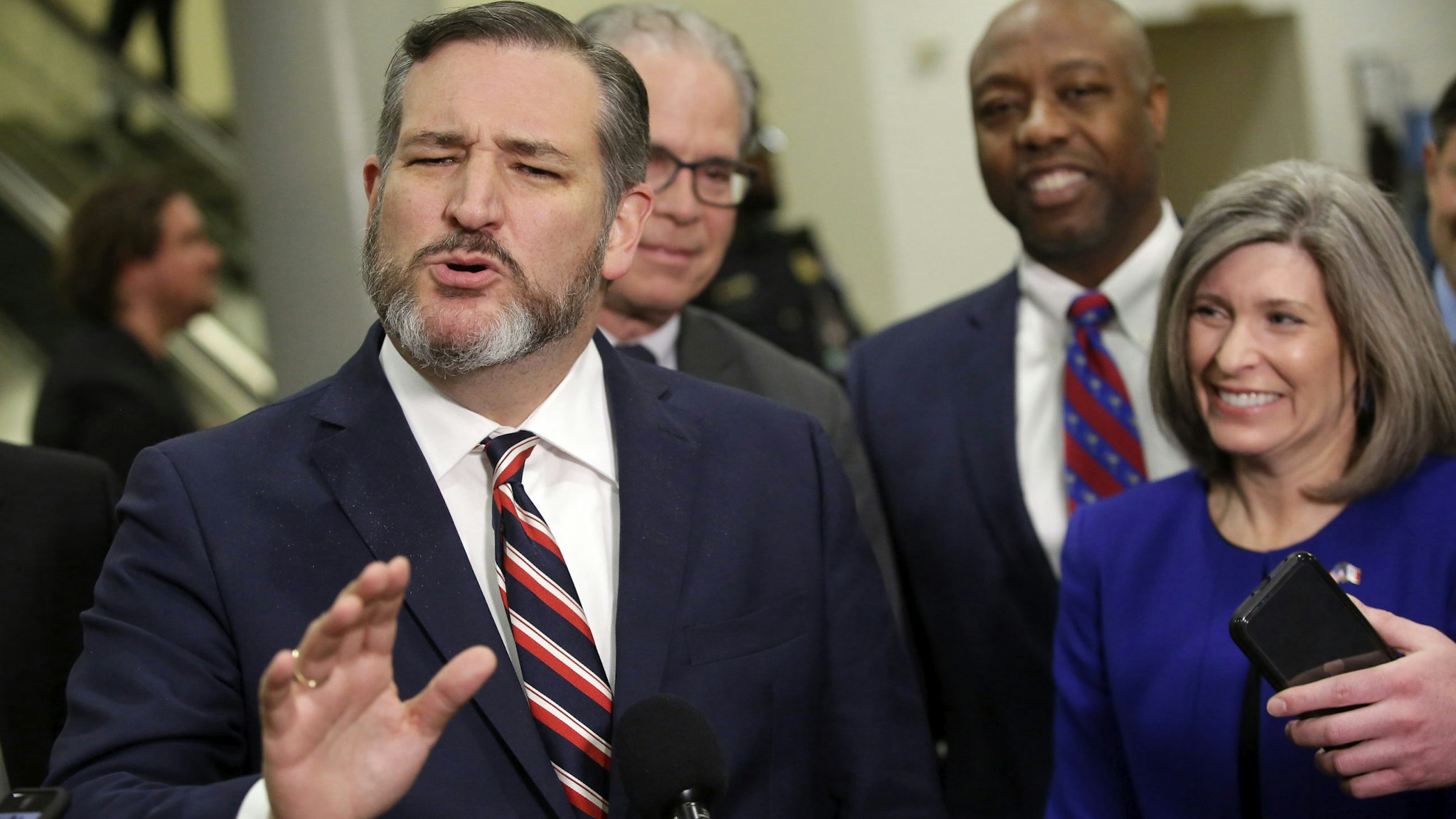 Senator Ted Cruz, a Republican from Texas, speaks during a news conference in the Senate Subway at the U.S. Capitol in Washington, D.C., U.S., on Monday, Jan. 27, 2020. President Donald Trump's team of lawyers launched into the heart of their defense Monday afternoon with their case having been rocked by bombshell revelations by National Security Advisor John Bolton reportedly contained in his book manuscript.