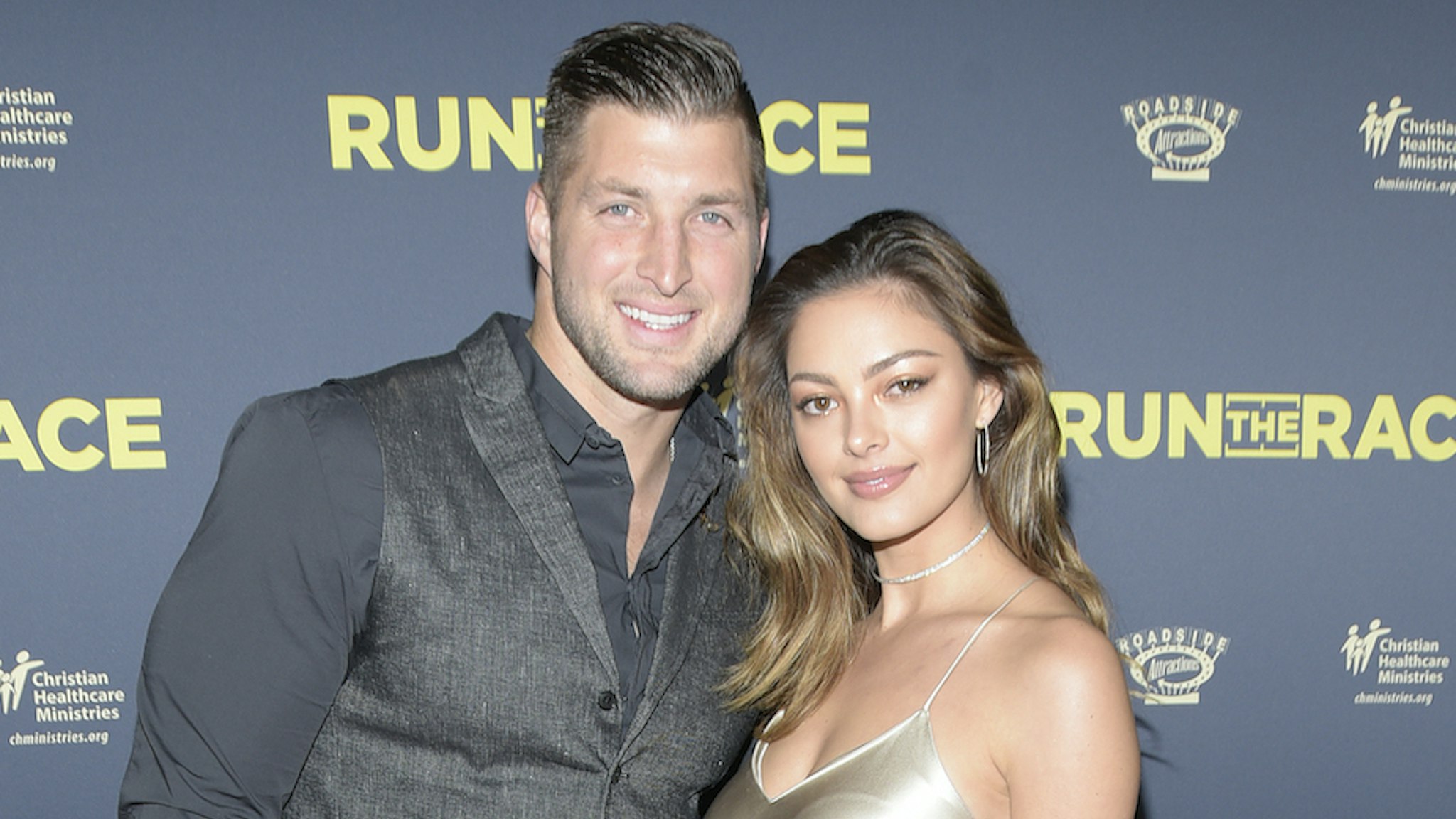 Tim Tebow and Demi-Leigh Nel-Peters attend the premiere of Roadside Attractions' "Run The Race" at the Egyptian Theatre on February 11, 2019 in Hollywood, California. (Photo by Michael Tullberg/Getty Images)
