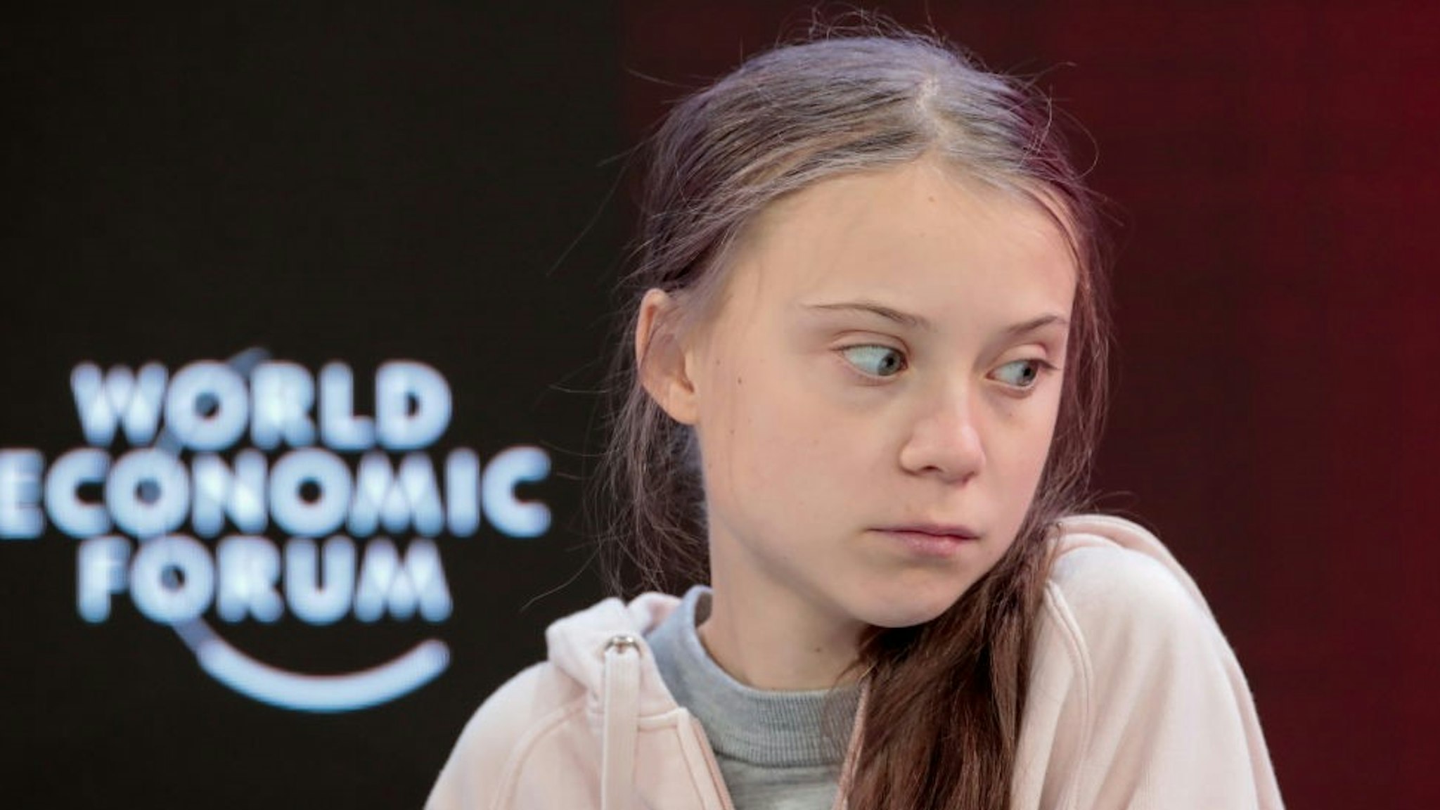 Greta Thunberg, climate activist, reacts during a panel session on the opening day of the World Economic Forum (WEF) in Davos, Switzerland, on Tuesday, Jan. 21, 2020. World leaders, influential executives, bankers and policy makers attend the 50th annual meeting of the World Economic Forum in Davos from Jan. 21 - 24. Photographer:
