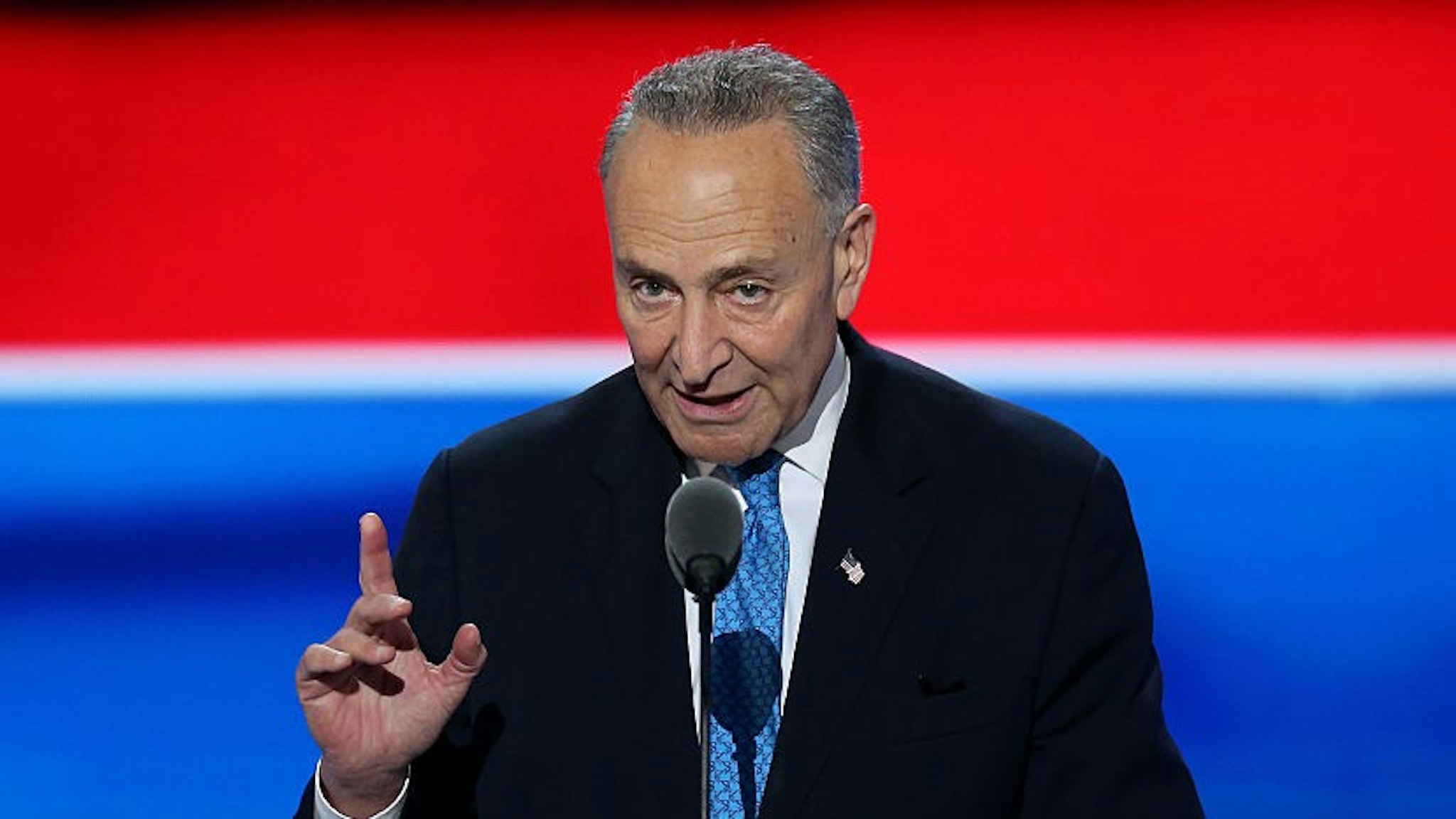 Senator Charles "Chuck" Schumer, a Democrat from New York, speaks during the Democratic National Convention (DNC) in Philadelphia, Pennsylvania, U.S., on Tuesday, July 26, 2016. Democrats began their presidential nominating convention Monday with a struggle to fully unite the party, following a dramatic day of internal squabbling and protests.
