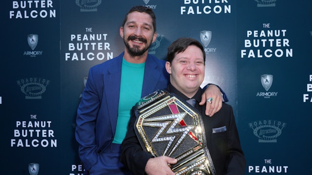 Actors Shia LaBeouf (L) and Zack Gottsagen attend the LA Special Screening of Roadside Attractions' 'The Peanut Butter Falcon' at ArcLight Hollywood on August 01, 2019 in Hollywood, California.