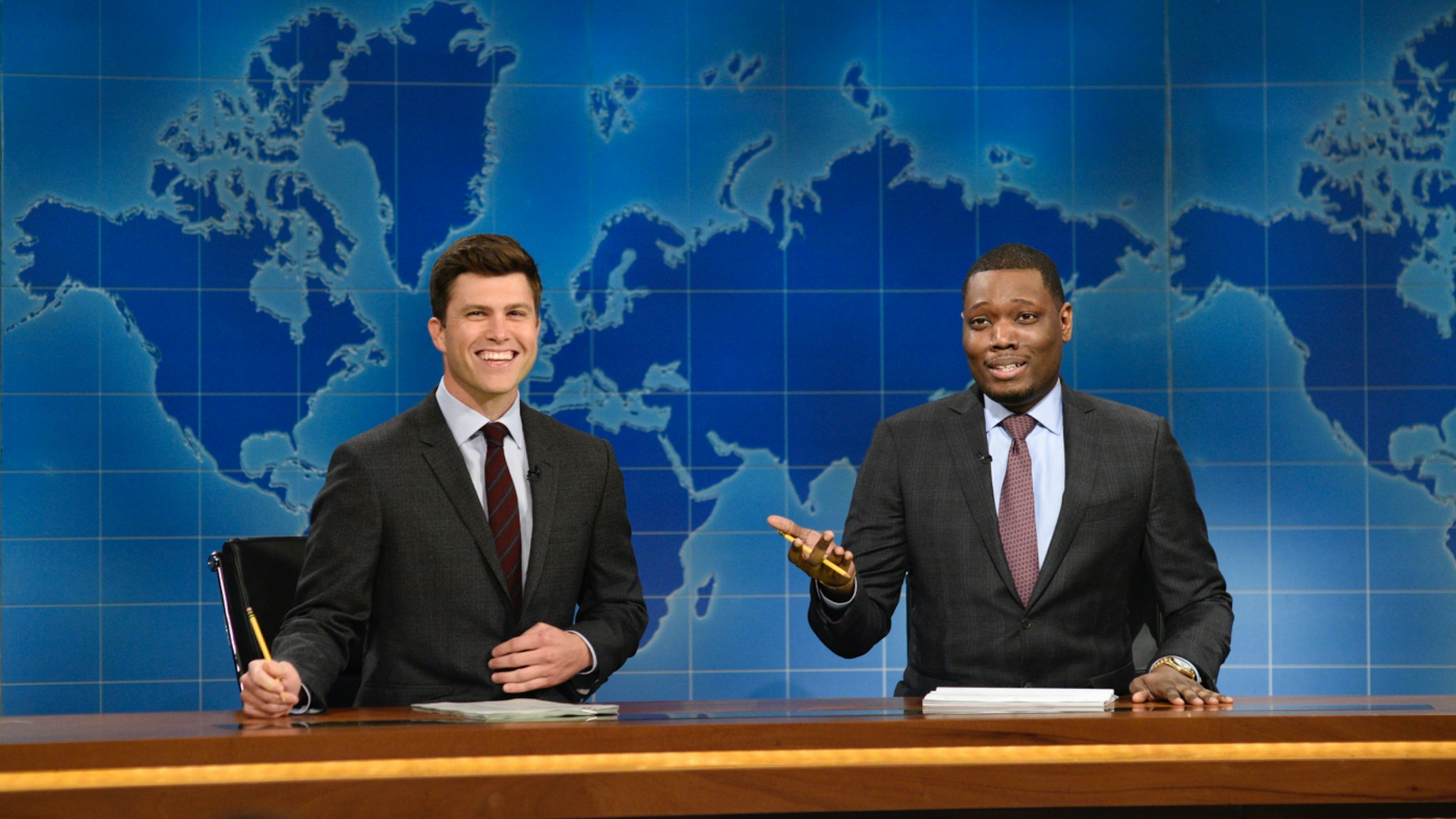 Colin Jost, Michael Che from Studio 8H on August 10, 2017.