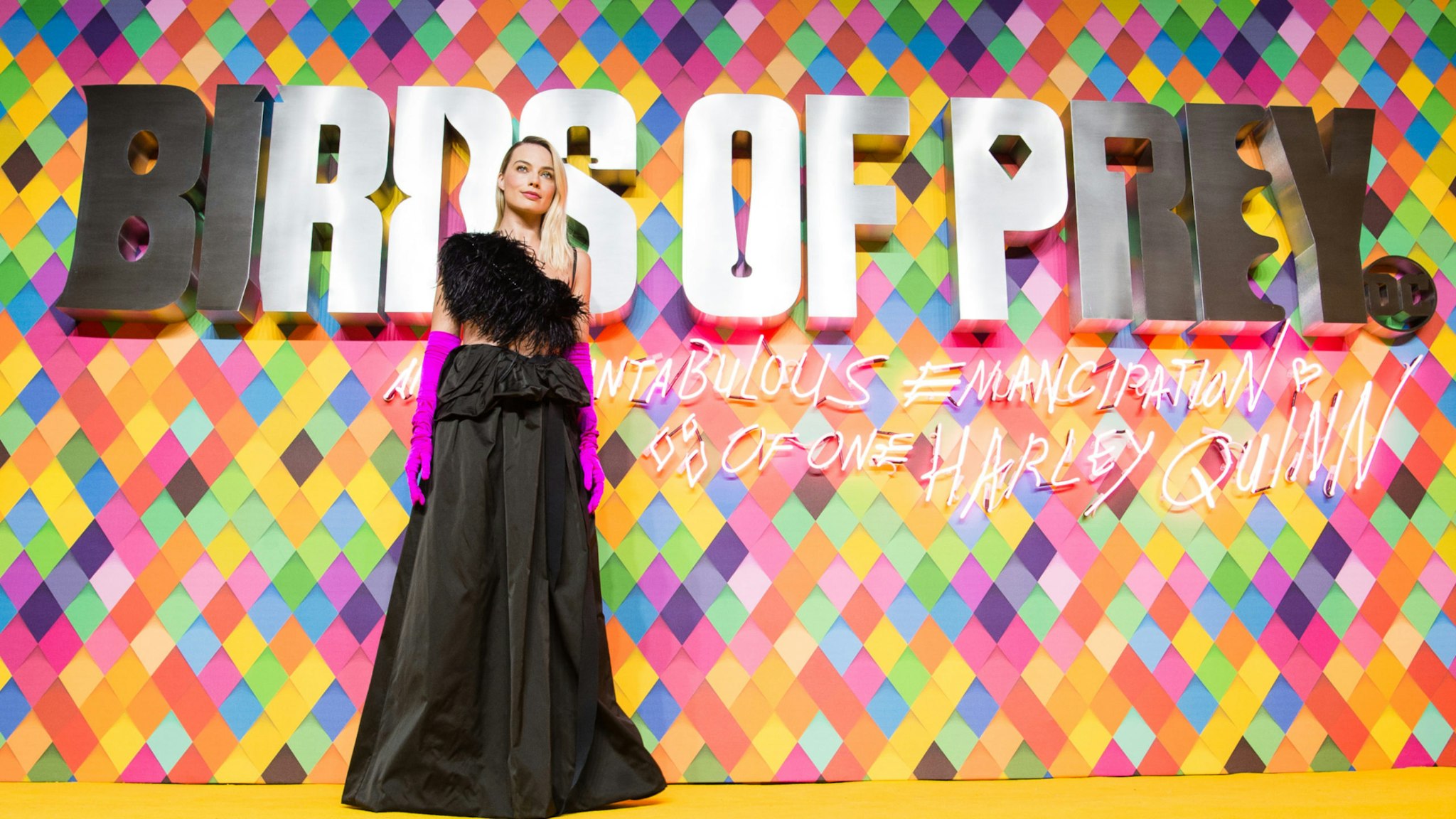 Margot Robbie attends the "Birds of Prey: And the Fantabulous Emancipation Of One Harley Quinn" World Premiere at the BFI IMAX on January 29, 2020 in London, England.