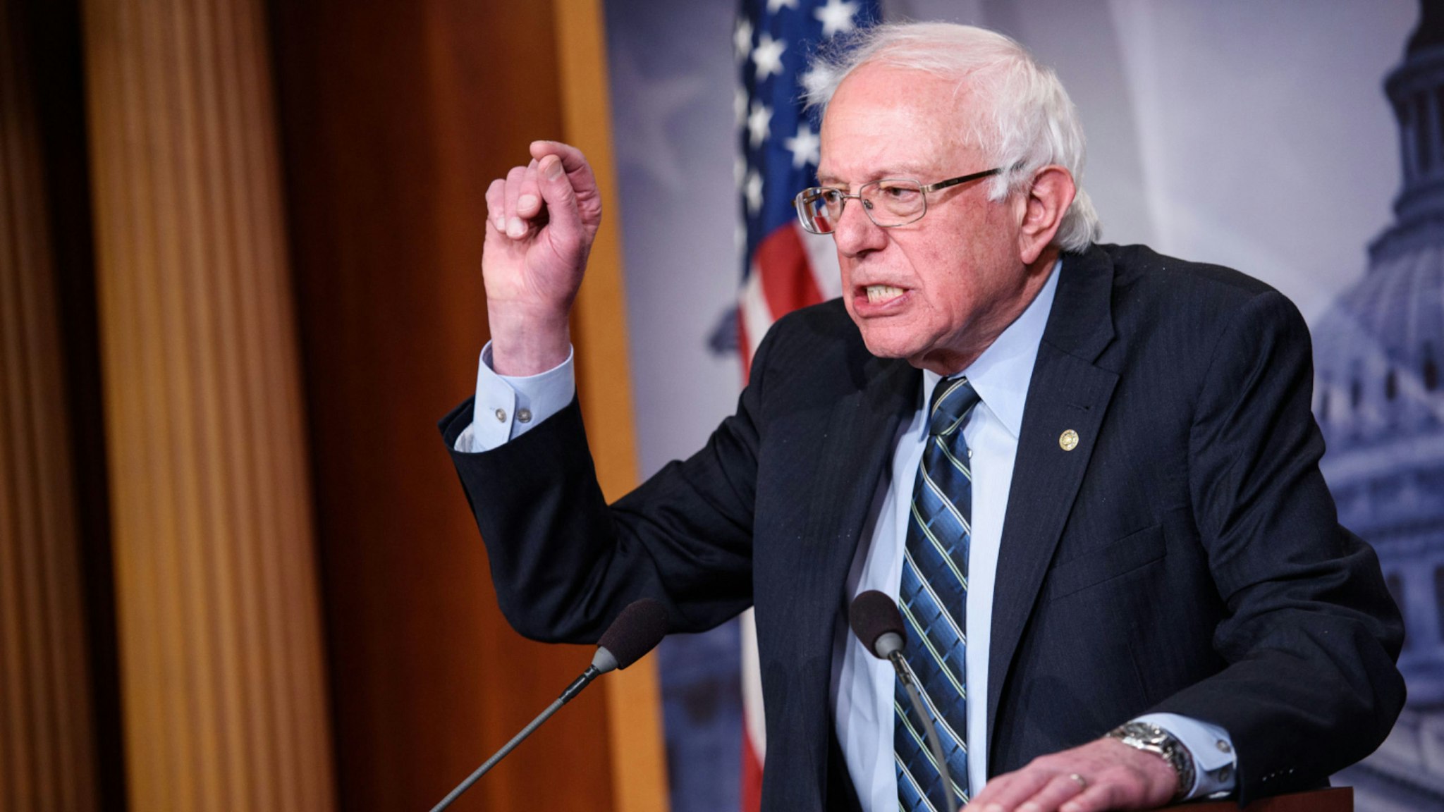 Senator Bernie Sanders, I-VT, speaks after the Senate voted to withdraw support for Saudi Arabia's war in Yemen, in the Senate TV studio at the US Capitol in Washington, DC on December 13, 2018.