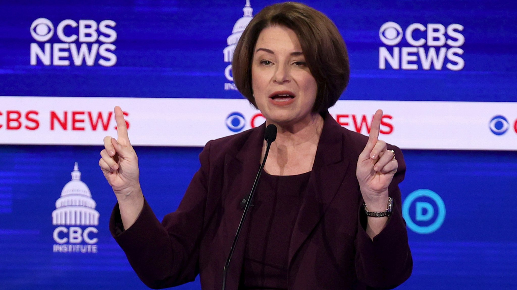 CHARLESTON, SOUTH CAROLINA - FEBRUARY 25: Sen. Amy Klobuchar (D-MN) speaks during the Democratic presidential primary debate at the Charleston Gaillard Center on February 25, 2020 in Charleston, South Carolina. Seven candidates qualified for the debate, hosted by CBS News and Congressional Black Caucus Institute, ahead of South Carolina’s primary in four days.