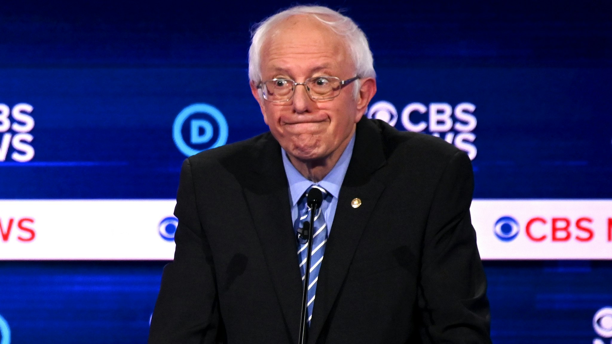 Democratic presidential hopeful Vermont Senator Bernie Sanders participates in the tenth Democratic primary debate of the 2020 presidential campaign season co-hosted by CBS News and the Congressional Black Caucus Institute at the Gaillard Center in Charleston, South Carolina, on February 25, 2020.
