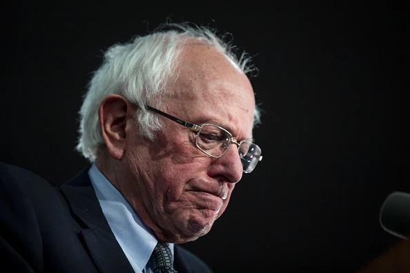 Senator Bernie Sanders, an Independent from Vermont and 2020 presidential candidate, pauses while speaking during a caucus night watch party in Des Moines, Iowa, U.S. on Monday, Feb. 3, 2020. Iowa Democrats prepared to pack firehouses, schools and community centers across the state Monday night to give the first read in the race to challenge President Donald Trump in November.