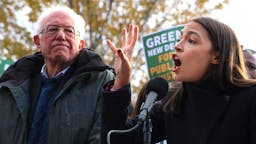 Sen. Bernie Sanders And Rep. Alexandria Ocasio-Cortez Introduce Housing Green New Deal WASHINGTON, DC - NOVEMBER 14: Democratic presidential candidate Sen. Bernie Sanders (I-VT) (L) and Rep. Alexandria Ocasio-Cortez (D-NY) hold a news conference to introduce legislation to transform public housing as part of their Green New Deal proposal outside the U.S. Capitol November 14, 2019 in Washington, DC. The liberal legislators invited affordable housing advocates and climate change activists to join them for the announcement.