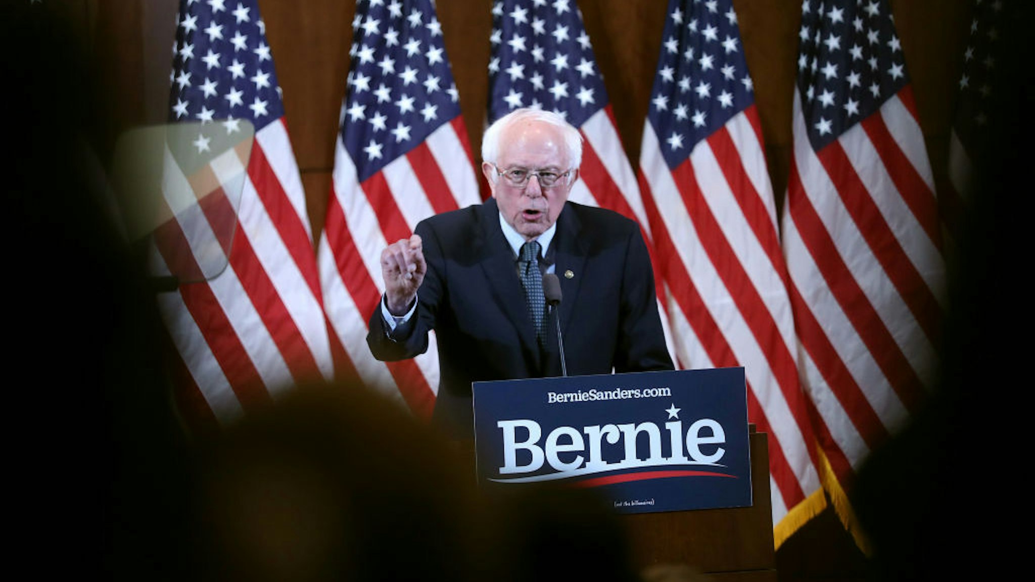 Democratic presidential candidate Sen. Bernie Sanders (I-VT) speaks during a State of the Union Response on February 04, 2020 in Manchester, New Hampshire. Sanders was responding to the State of the Union speech given by President Donald Trump at the U.S. Capitol. (Photo by Joe Raedle/Getty Images)