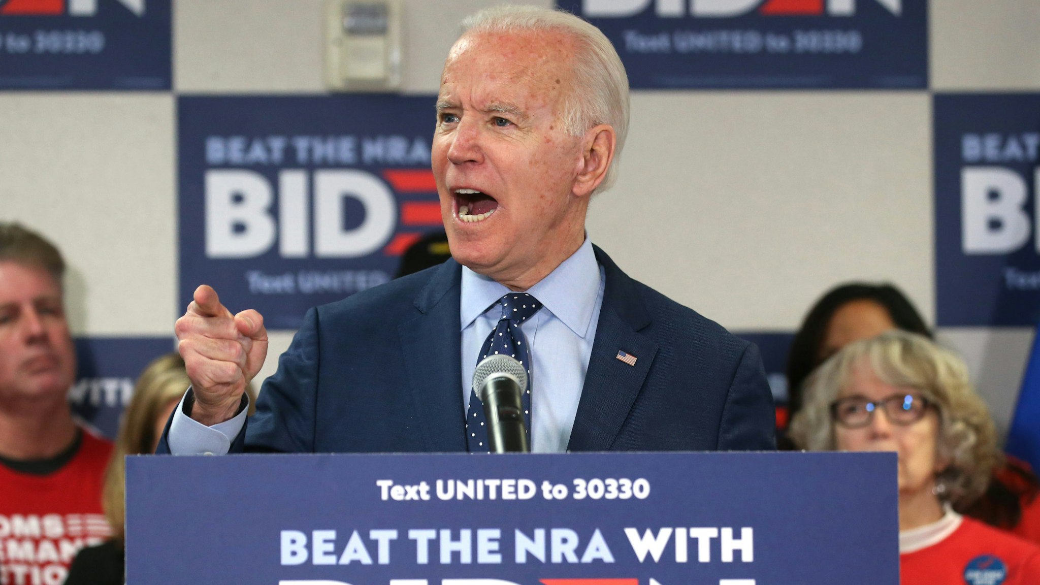 LAS VEGAS, NEVADA - FEBRUARY 20: Democratic presidential candidate former Vice President Joe Biden speaks about his plan to curb gun violence on February 20, 2020 in Las Vegas, Nevada. Biden was joined by gun violence survivors and activists. The upcoming Nevada Democratic presidential caucus will be held February 22.